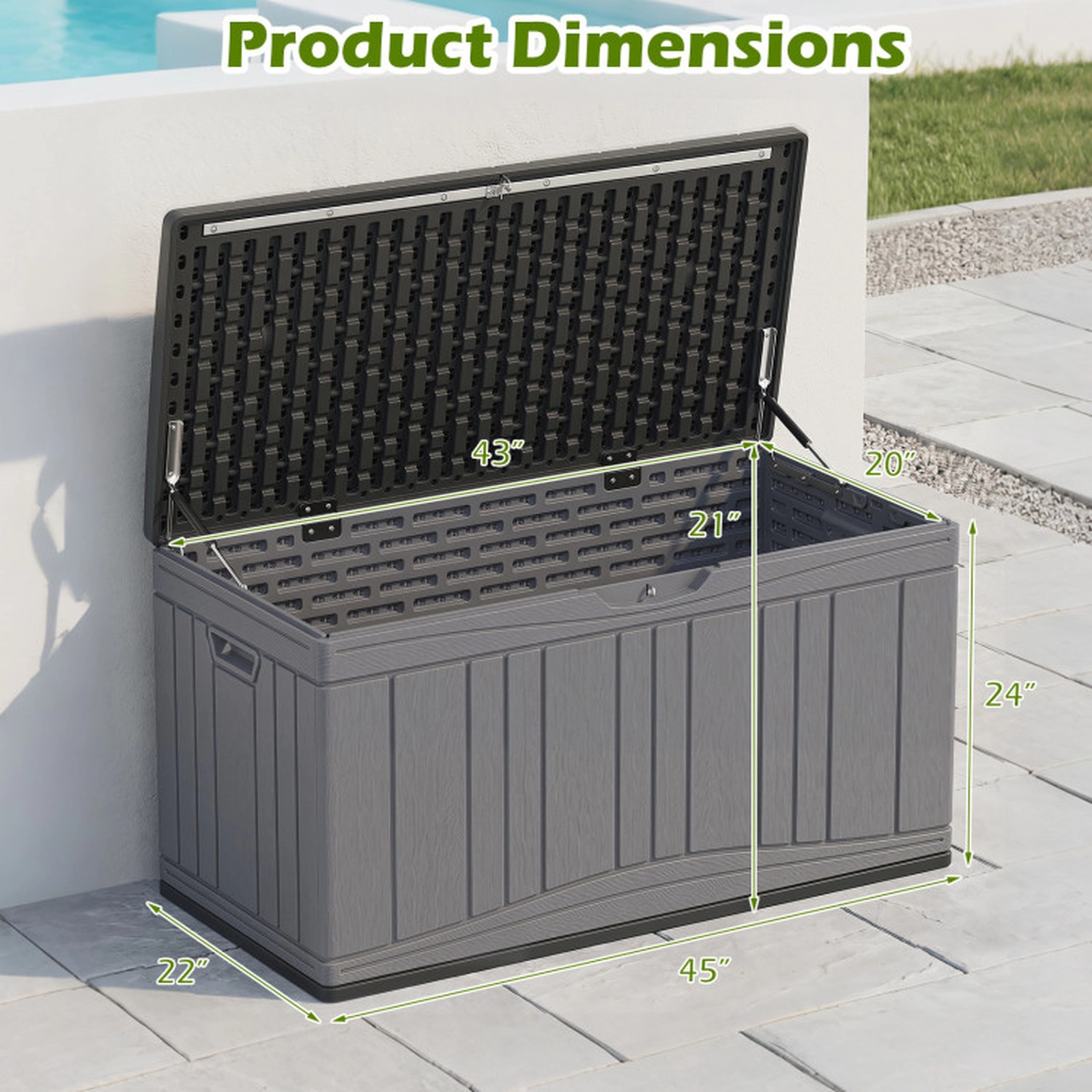 SUGIFT 80 Gallon HDPE Storage Box Deck Box with Lockable Lid 330-lb Capacity 45-in Wide Garden Tools Cushions Gray