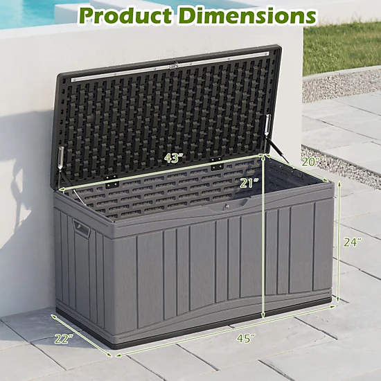 SUGIFT 80 Gallon HDPE Outdoor Deck Storage Box with Lockable Lid 330-lb ...