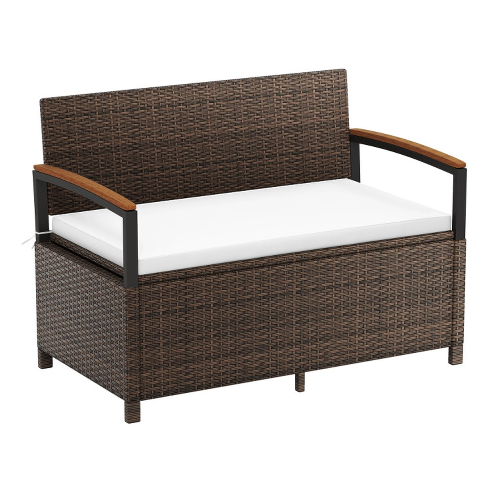 SUGIFT Gas Strut Lid 46-Gallon Washable Cushion PE Rattan Storage Bench 47-in x 24-in x 33-in 800-lb Capacity White