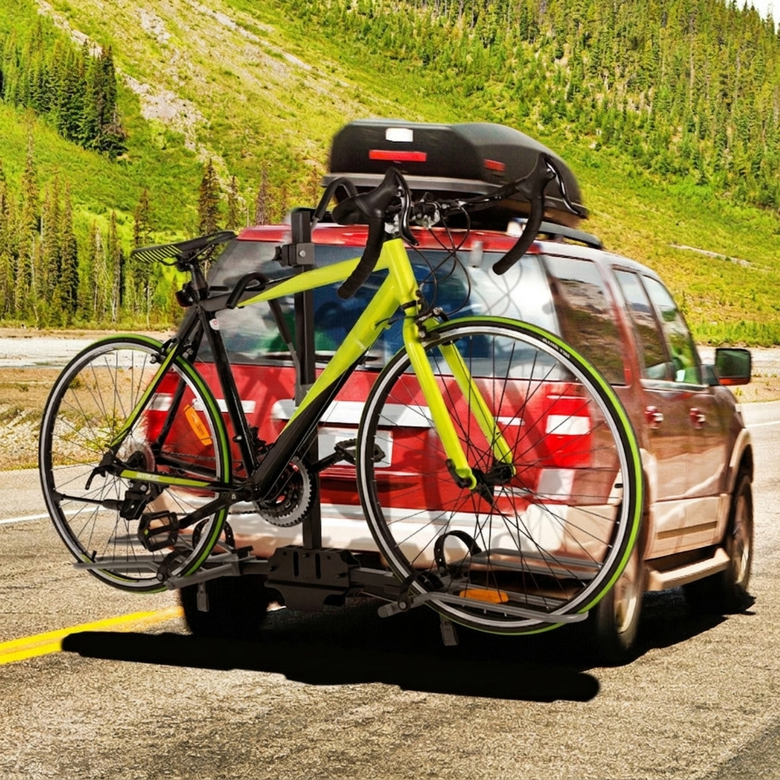 SUGIFT Platform Hitch-Mount Shelving Unit Style 2-Bike Rack 132-lb Capacity for 1-1/4 or 2 in Receiver Black/Gray