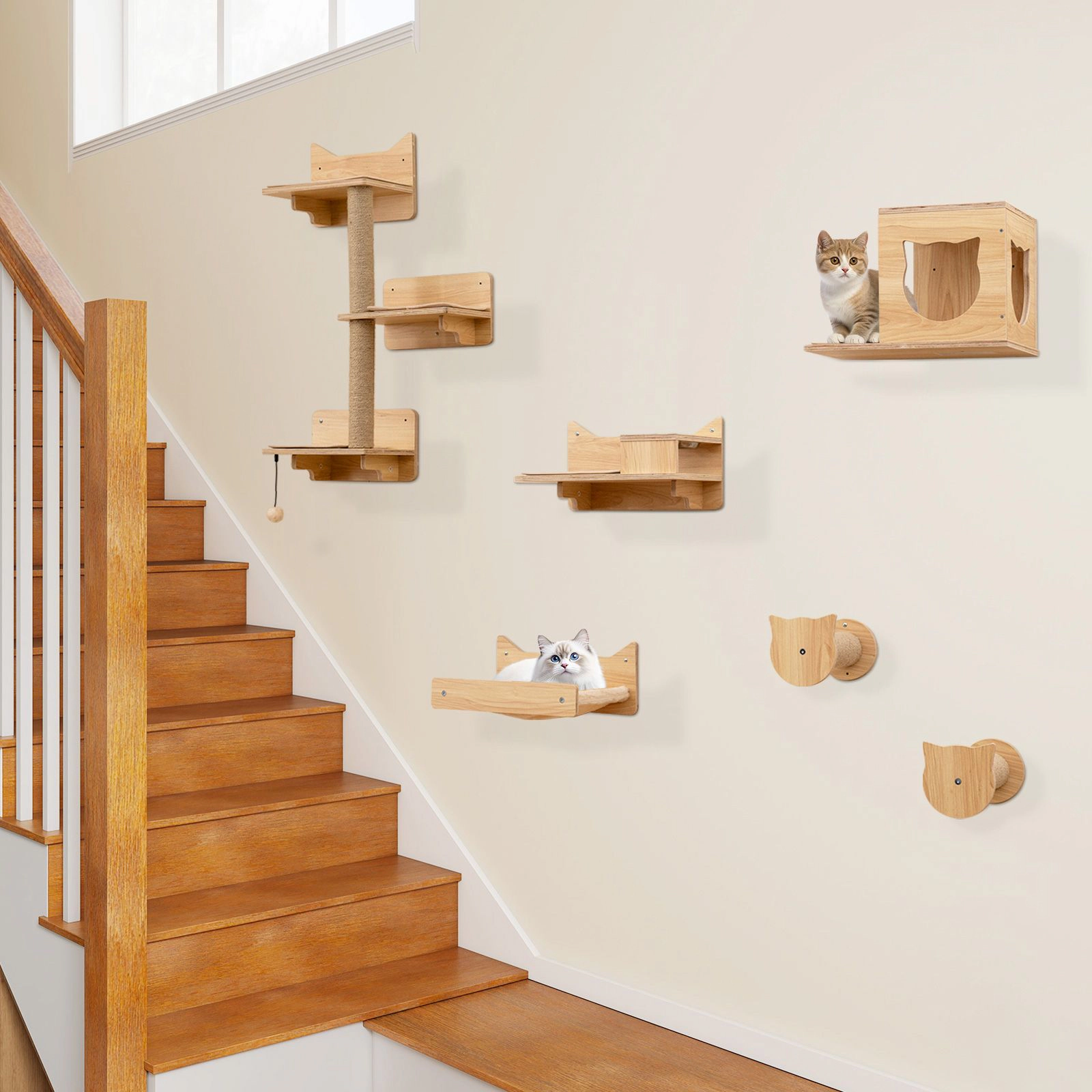 SlickBlue 6-Piece Wall Mounted Cat Furniture Set with Condo