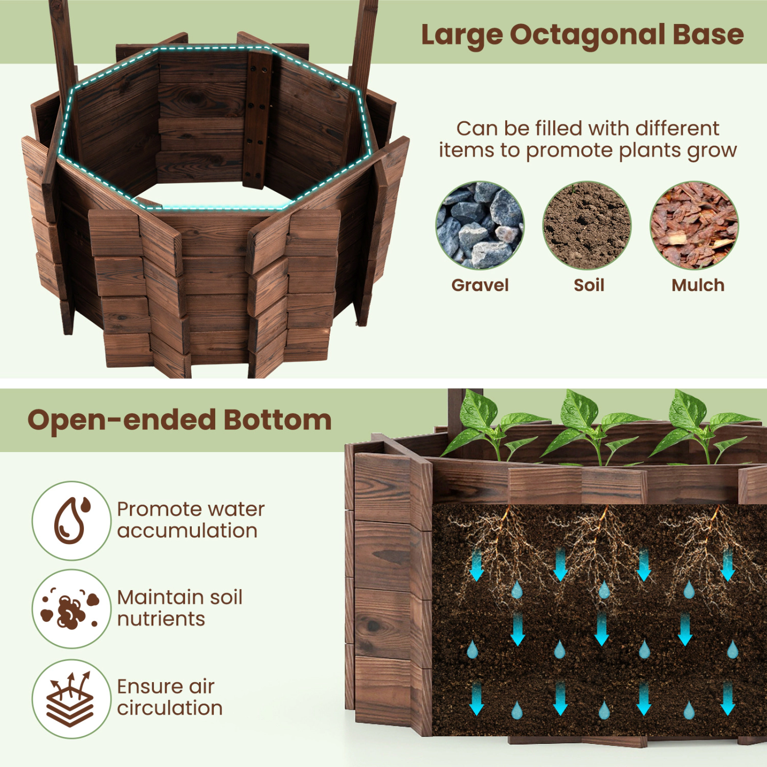 Hivvago Decorative Wooden Wishing Well Planter