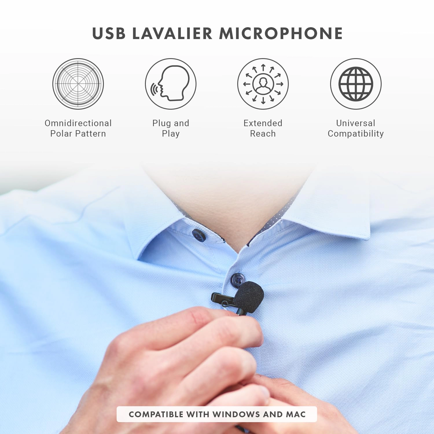 Movo Universal USB Computer Microphone with USB Adapter Compatible with Laptop PC and Mac Smartphones Cameras