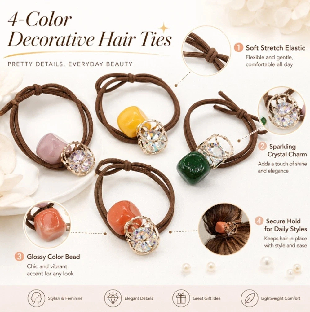 Home Collection Women & Girls Pack of 4 No-Crease Elastic Hair Ties and Bracelet Bands