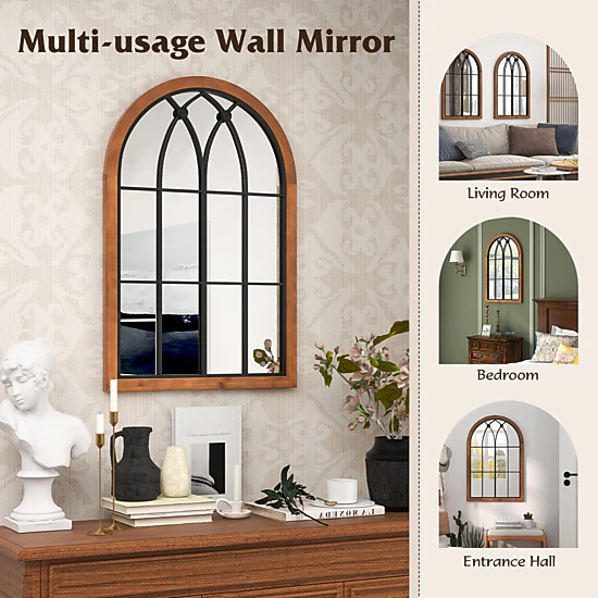 Slickblue Arched Wall Mirror Decorative Window Style Mirror for Bathroom Bedroom Entryway