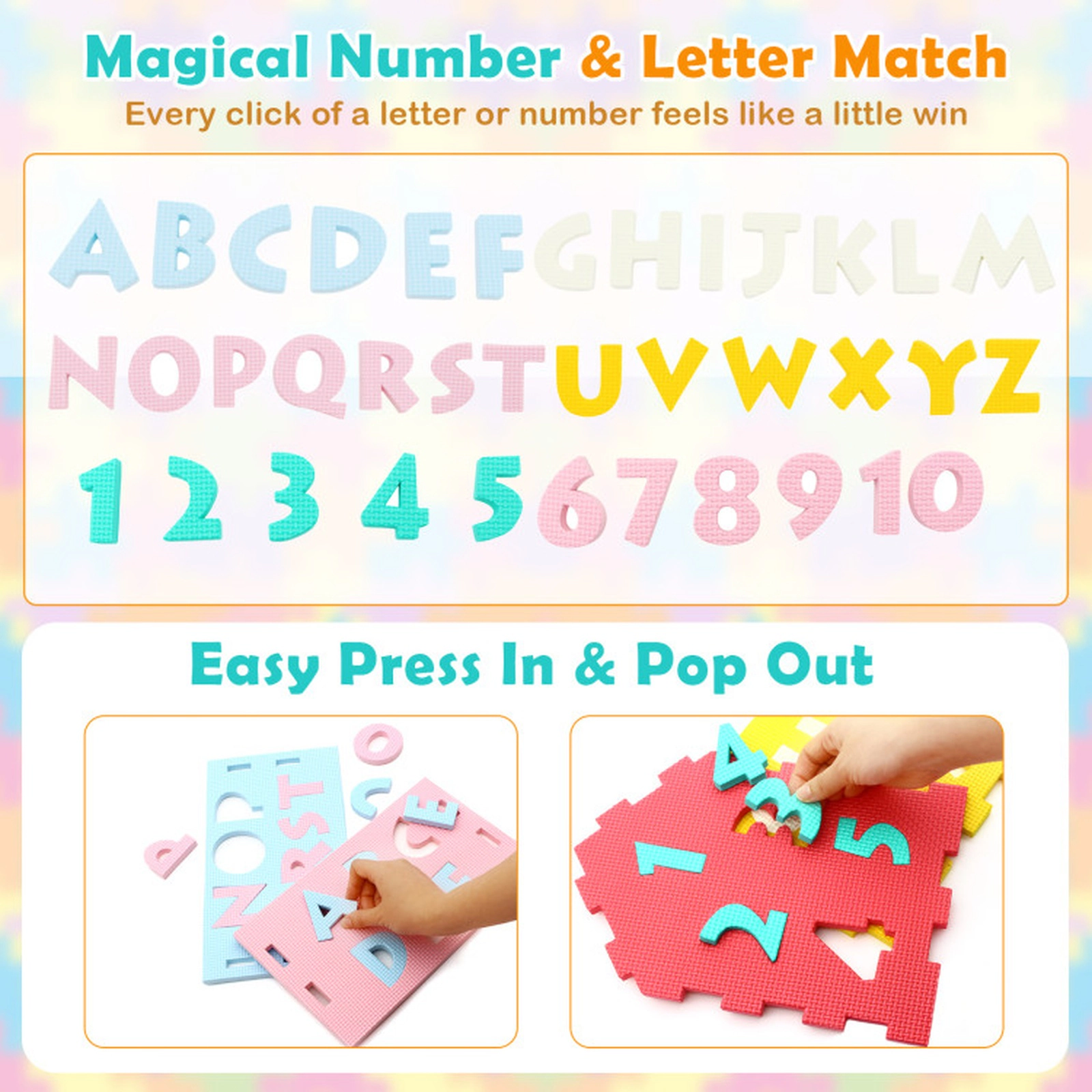 SUGIFT Kids Multicolor 7-Piece Interlocking Puzzle Play Mat with Alphabet and Numbers 12-in W 10.5-in D 12.5-in H
