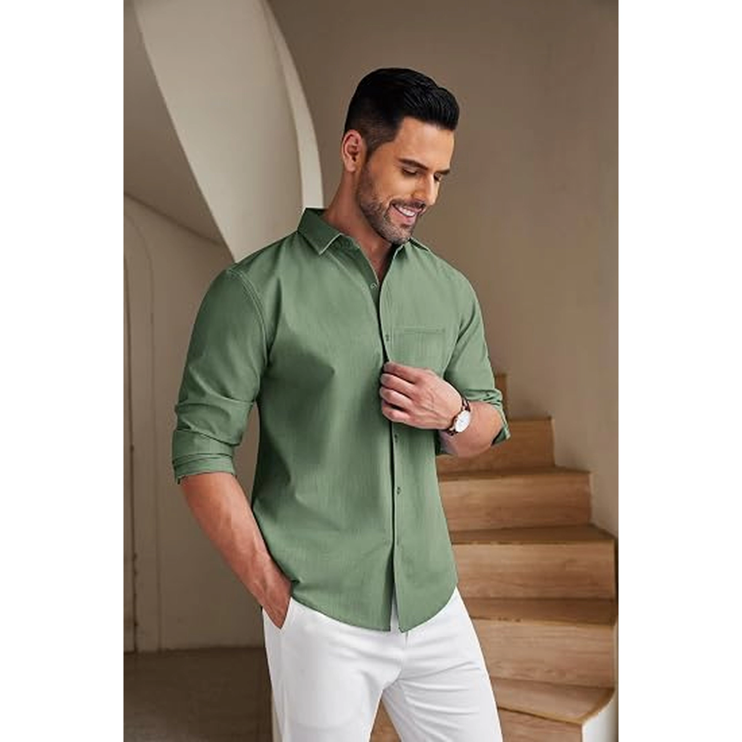 COOFANDY Mens Long Sleeve Button Down Shirts Spread Collar Chest Pocket Casual Tops
