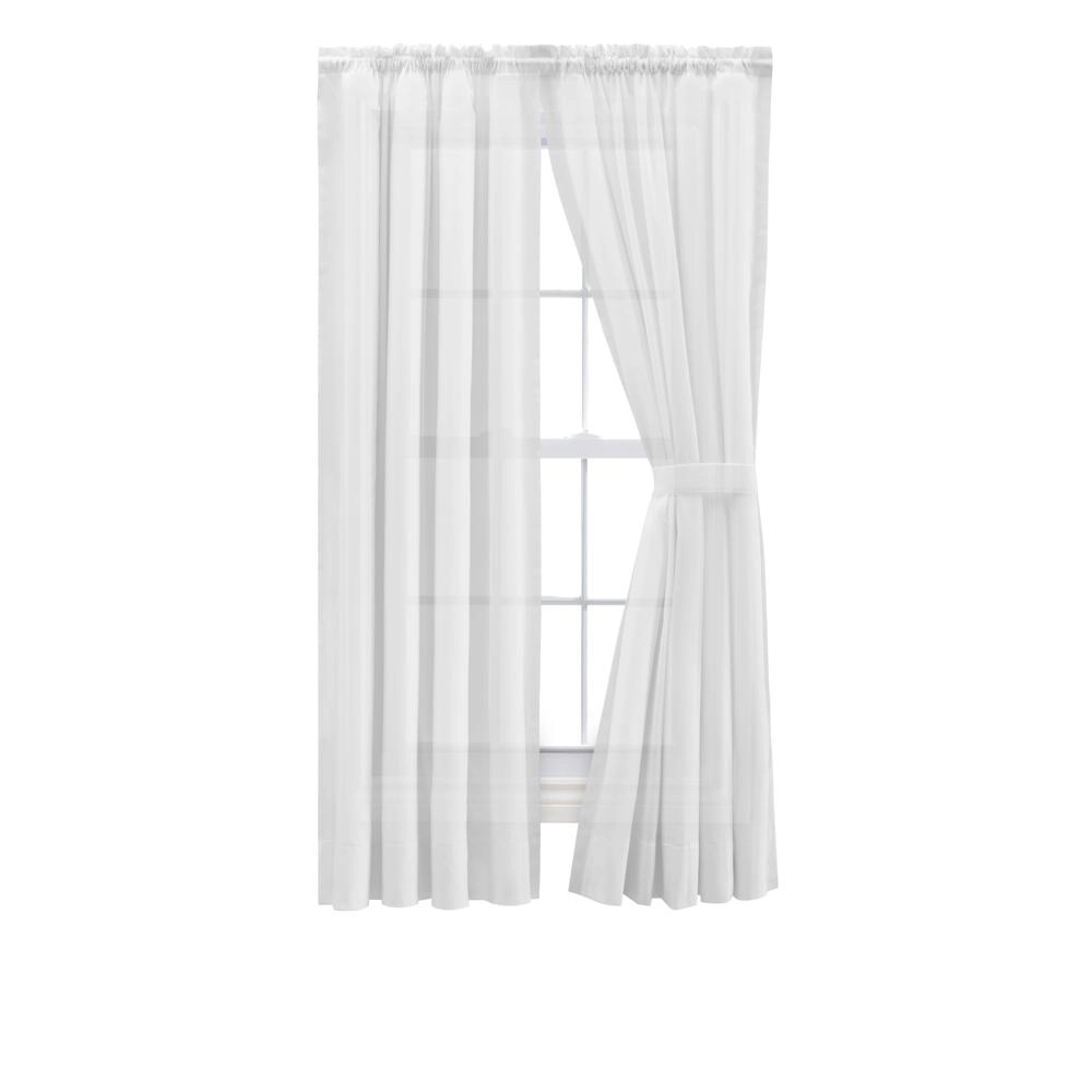 Ellis Curtain Shadow Stripe Tailored Curtain Panel Pair for Windows with Ties 80" x 84" White