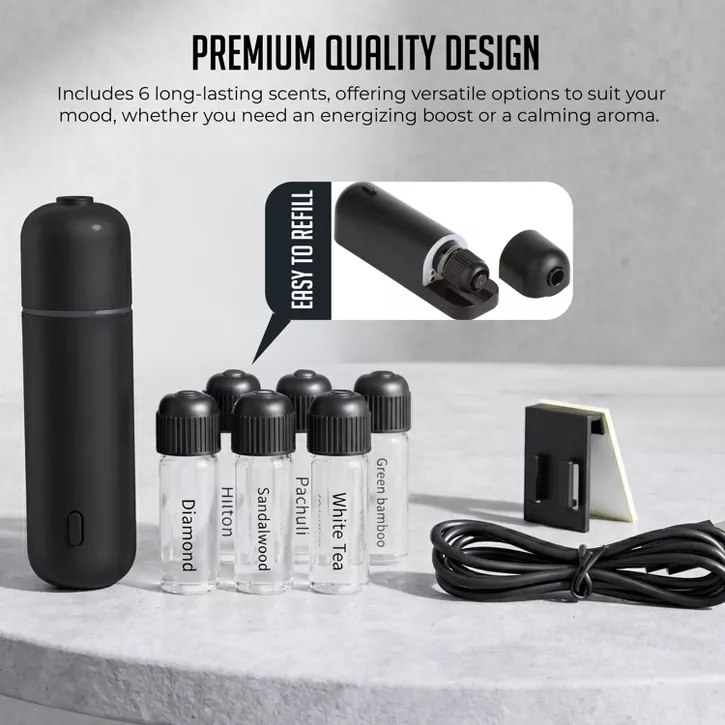 Luminuxe Car Air Freshener Diffuser Waterless Aromatherapy Essential Oil Diffuser, with 6 Prefill Scents