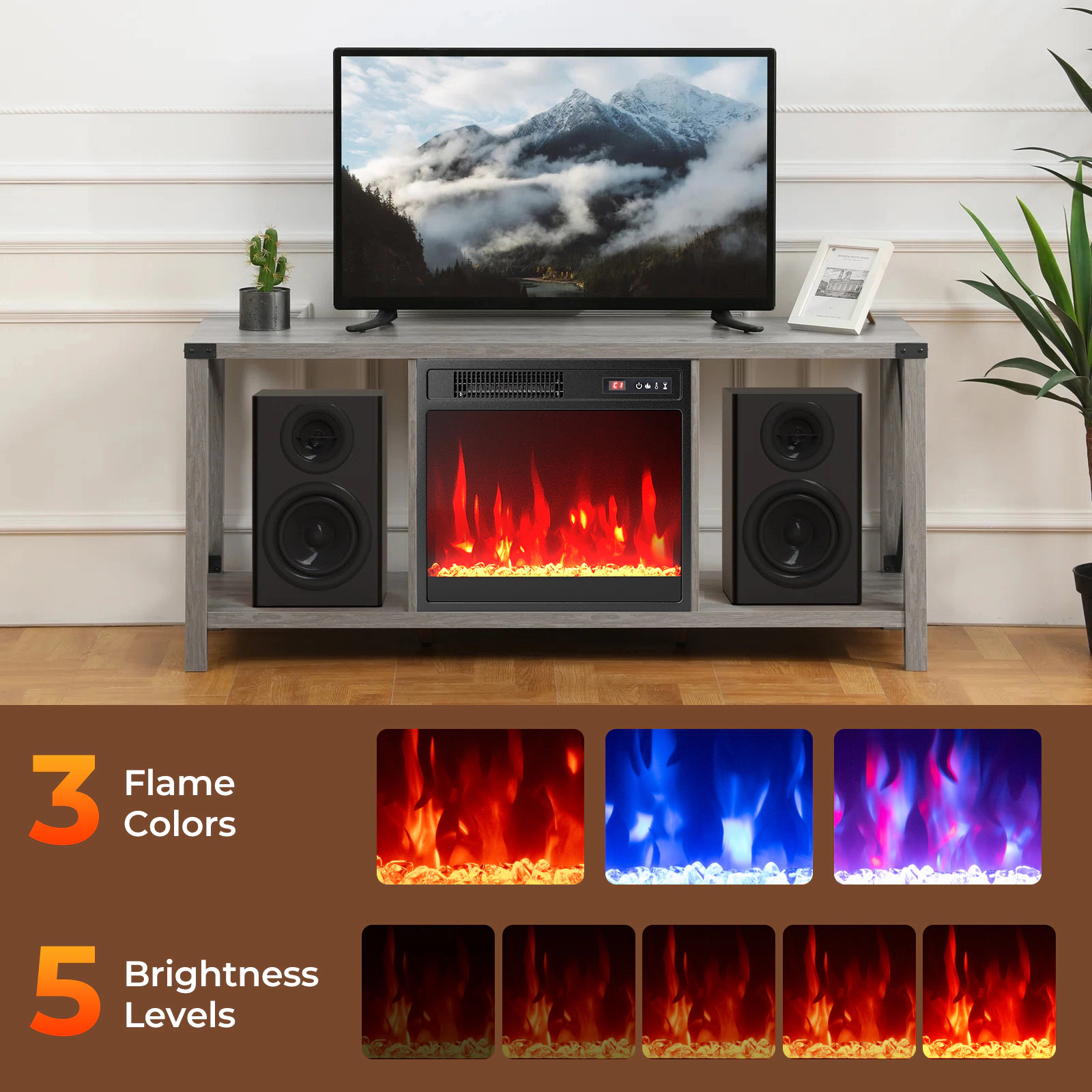 SUGIFT 18-Inch 5000 BTU Recessed Electric Fireplace Insert, 750W/1500W, 65-95°F Thermostat