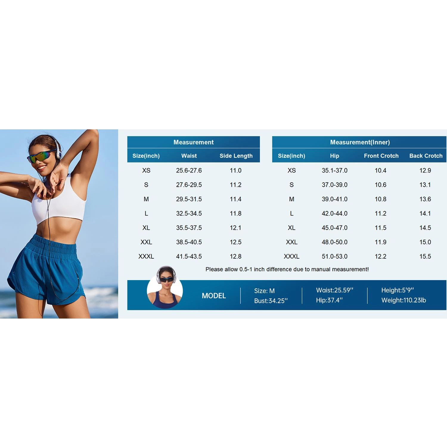 Pinspark Womens High Waisted Running Shorts Smocked Waist Pockets Side Slit