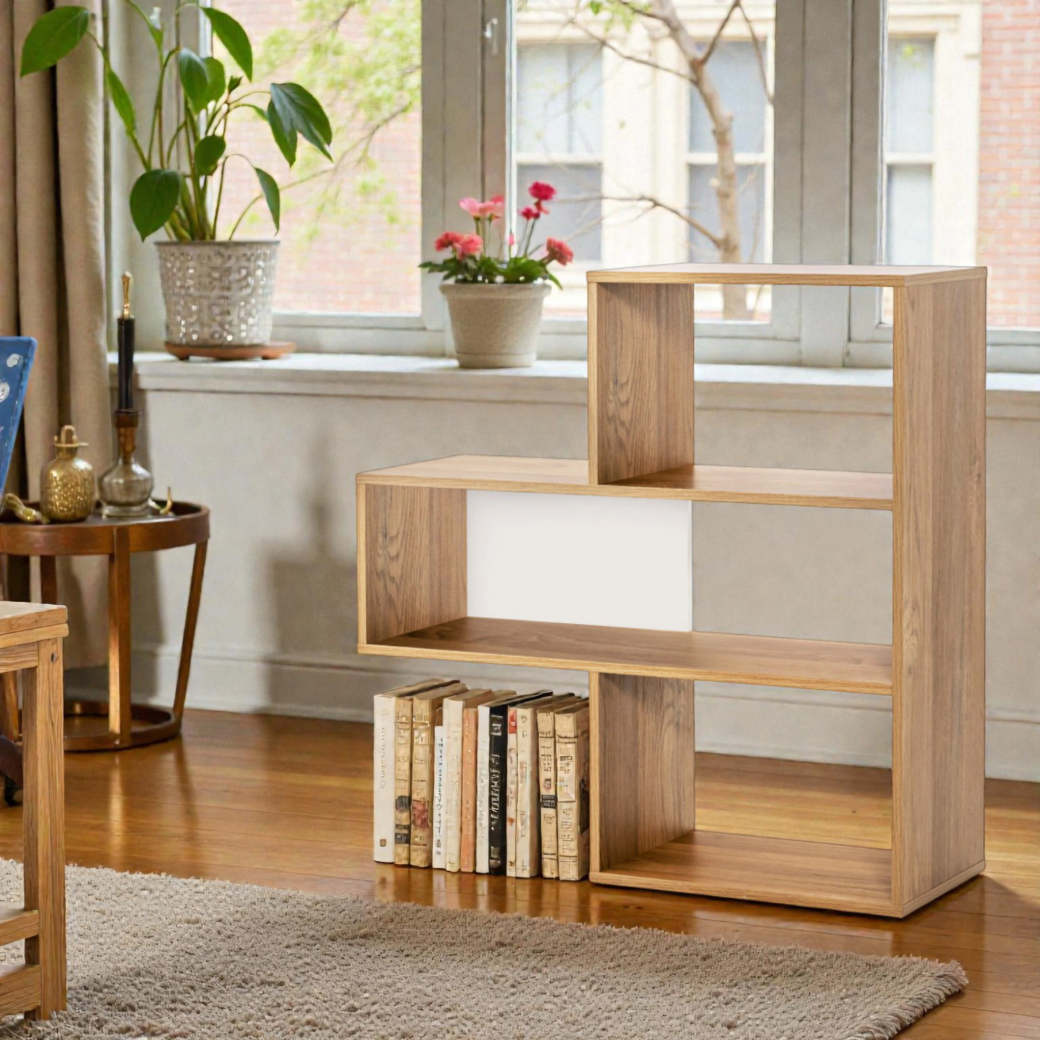 Hivvago Modern 3-Tier Open Bookcase with Curved Frame and Safety Anchor