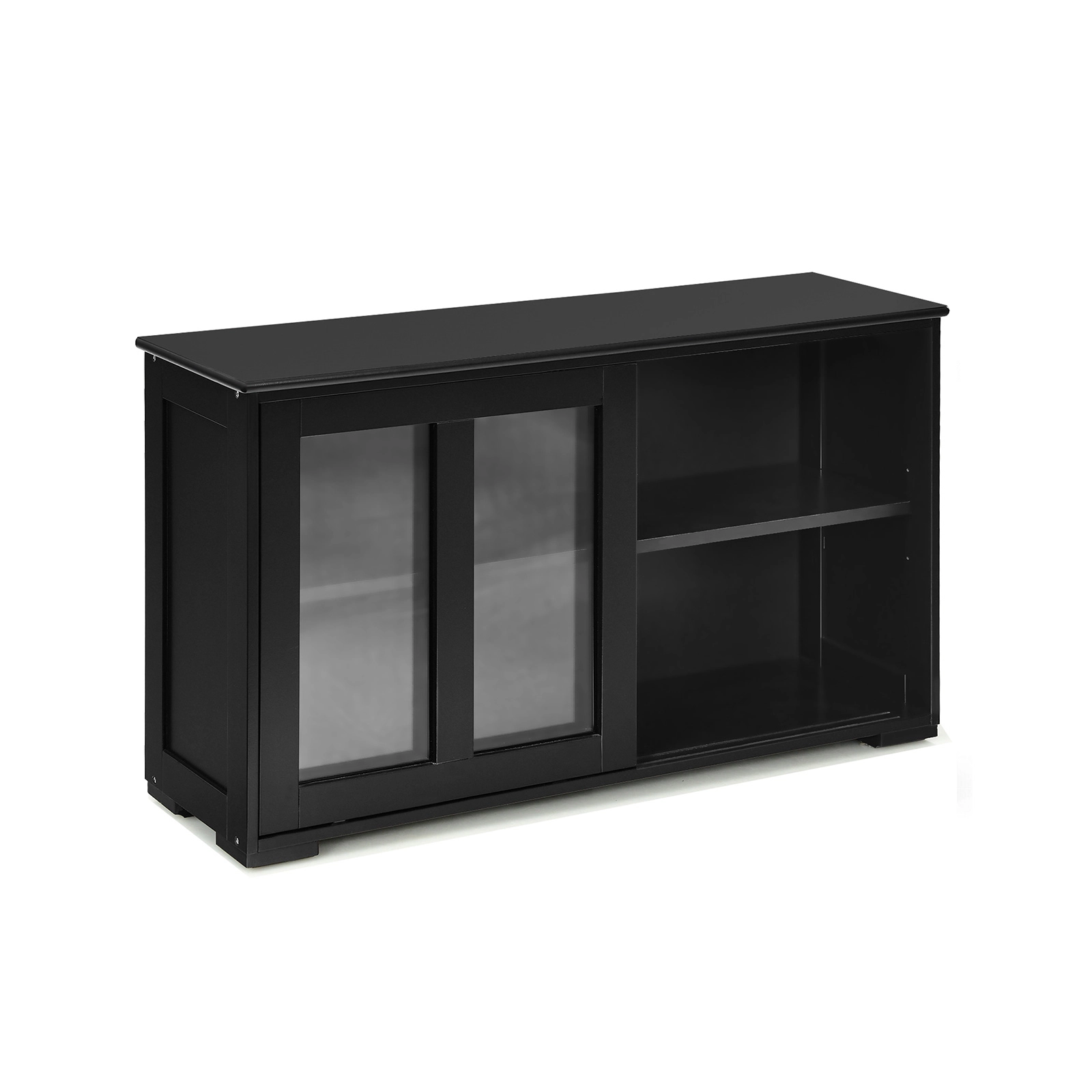 SUGIFT Painted MDF Kitchen Storage Cabinet with Sliding Tempered Glass Doors 24.5-in Tall Black