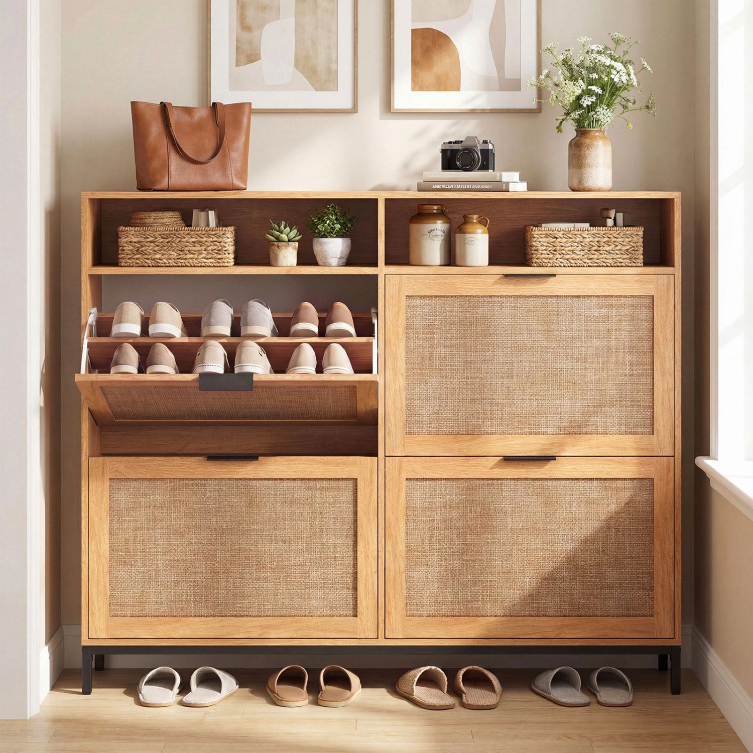 SlickBlue Entryway Shoe Organizer Cabinet with 4 Flip Drawers