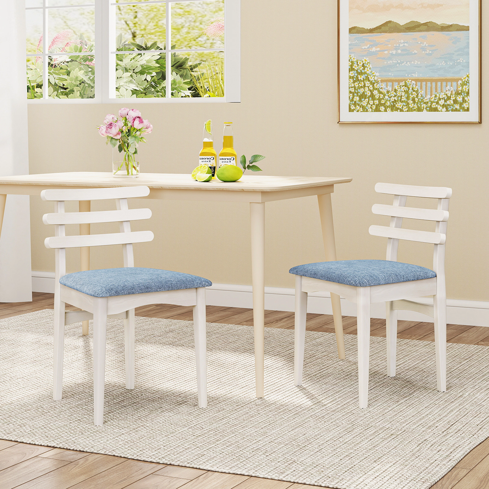 LJG Fabric Kitchen Side Chairs with Rubber Wood Frame and Padded Seat