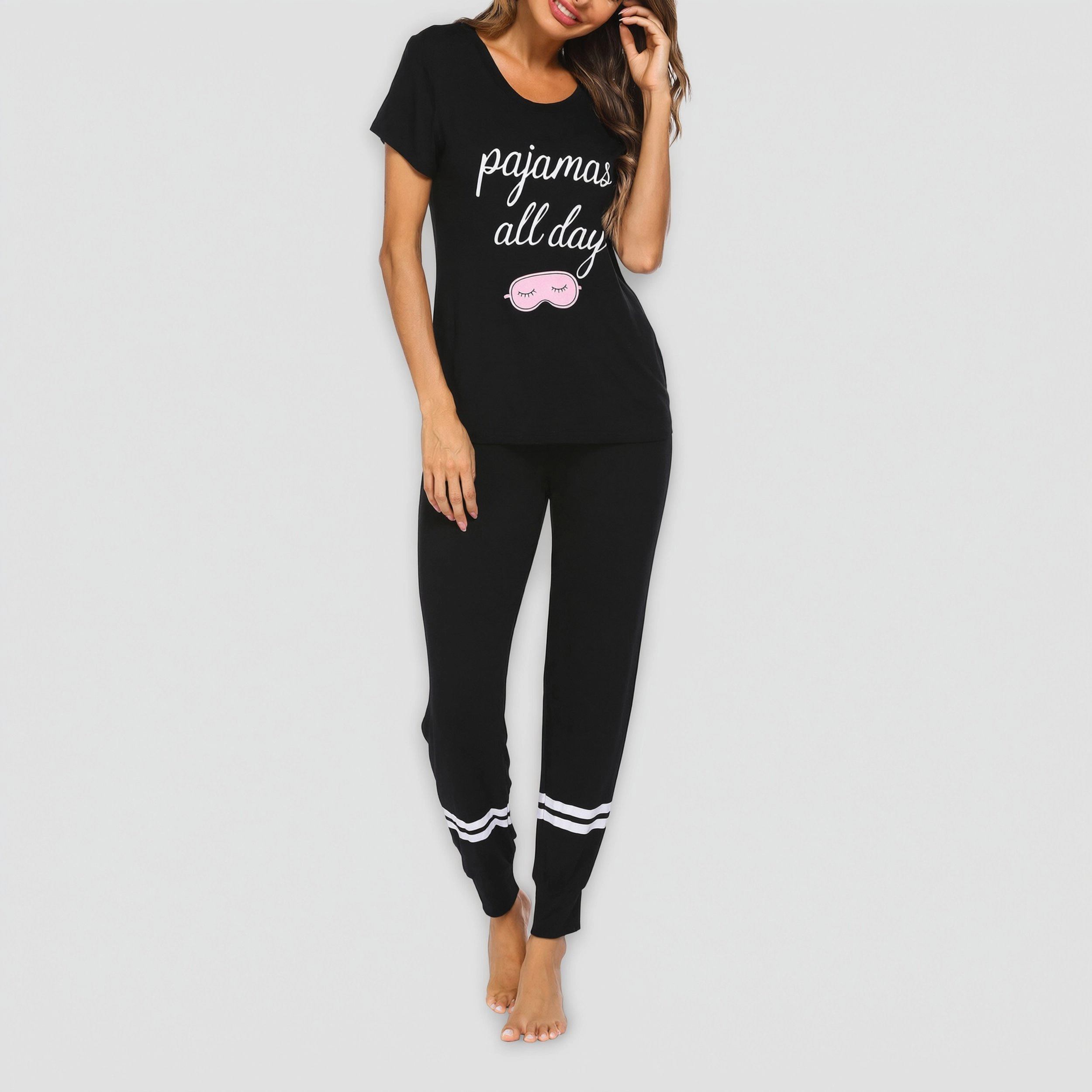 Ekouaer Womens Pajamas Set 2 Piece Lounge Pj Short Sleeve Sleepwear Tops with Joggers