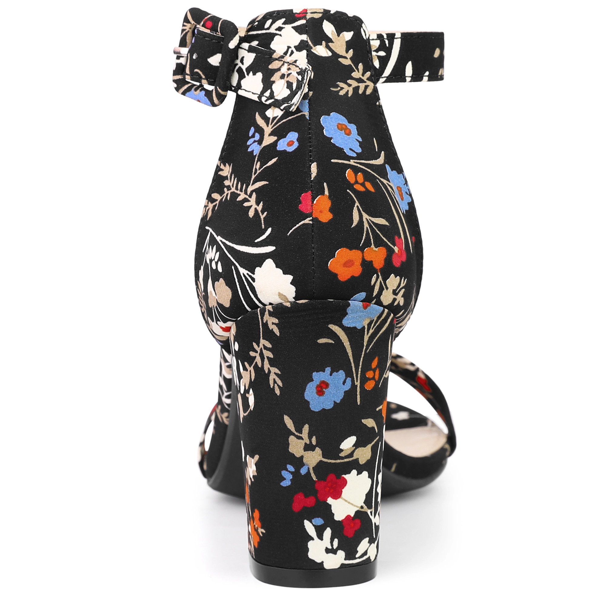 BLISSFUL STEP Women's Floral Print Open Toe Block High Heels Summer Sandals