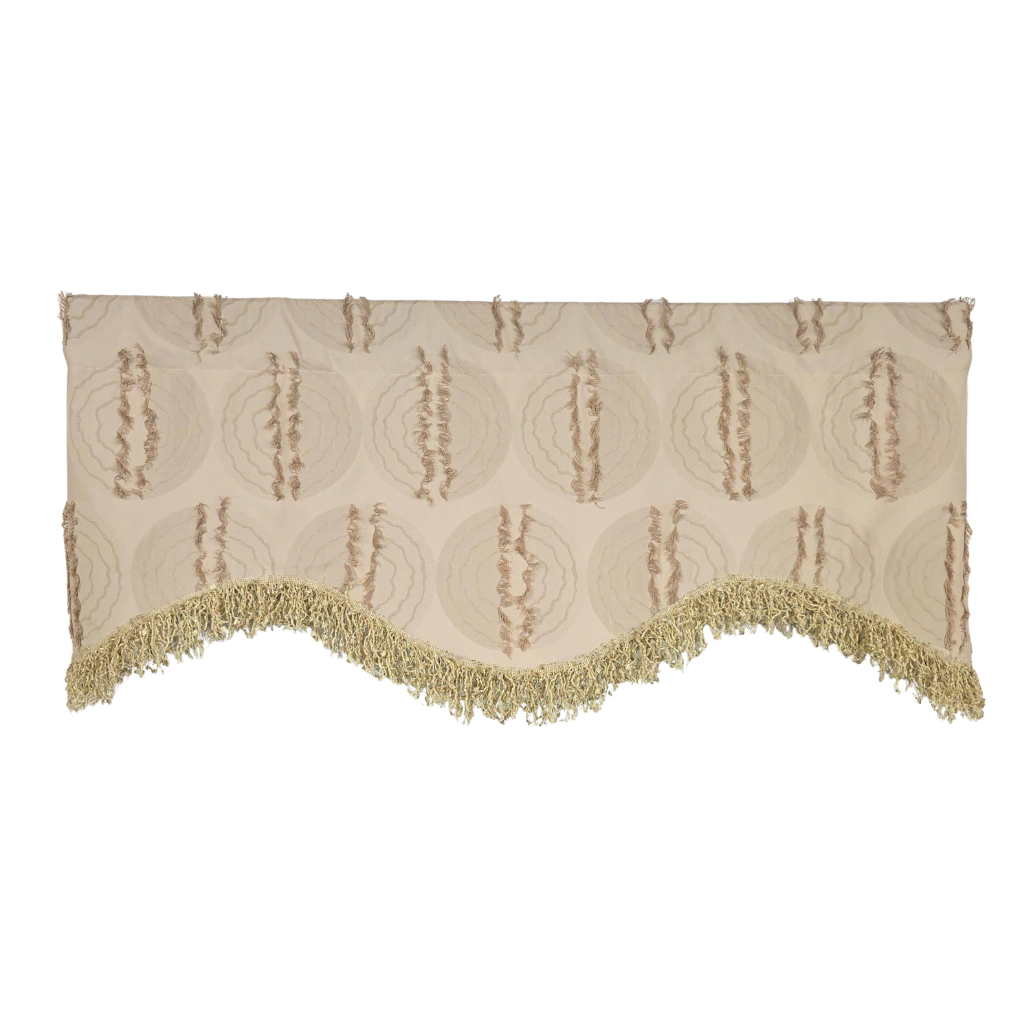 RLF Home Shaggy Trimmed Cornice Window Valance 100% Cotton Lined Rod Pocket 50" x 17" Beige