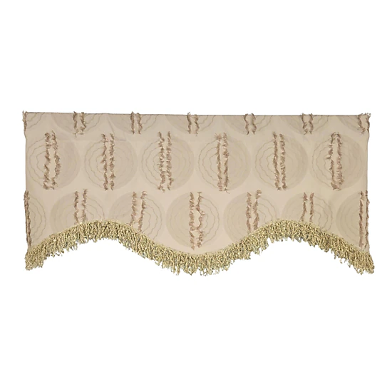 RLF Home Shaggy Trimmed Cornice Window Valance 100% Cotton Lined Rod Pocket 50" x 17" Beige