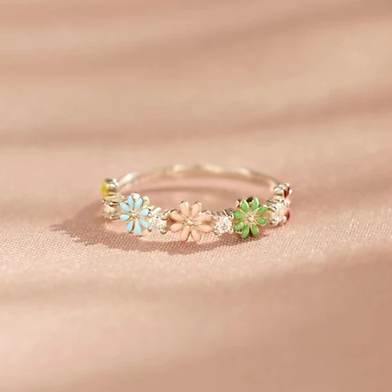 Small Multicolor Floral Daisy Ring for Women Elegant Sunflower Enamel Ring