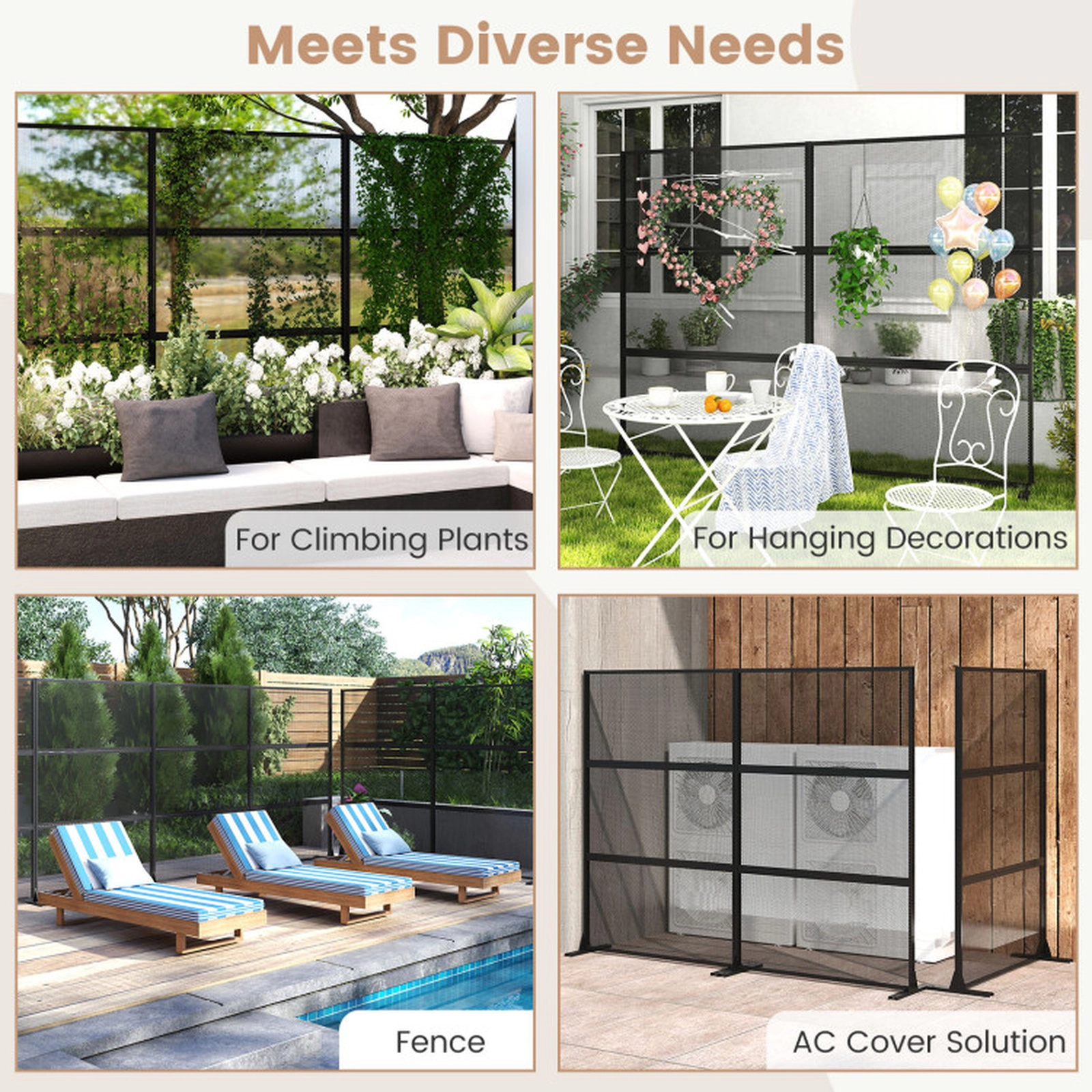 SUGIFT Metal Mesh Privacy Screen Shelving Unit 72-in Tall 48 x 16 in with Expansion Bolts and Connection Fasteners Black