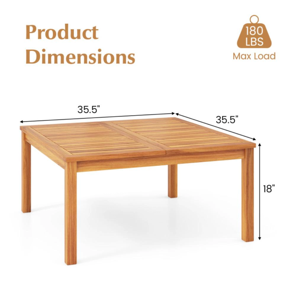 Hivvago 35.5 Inches Patio Solid Acacia Wood Coffee Table Side Table