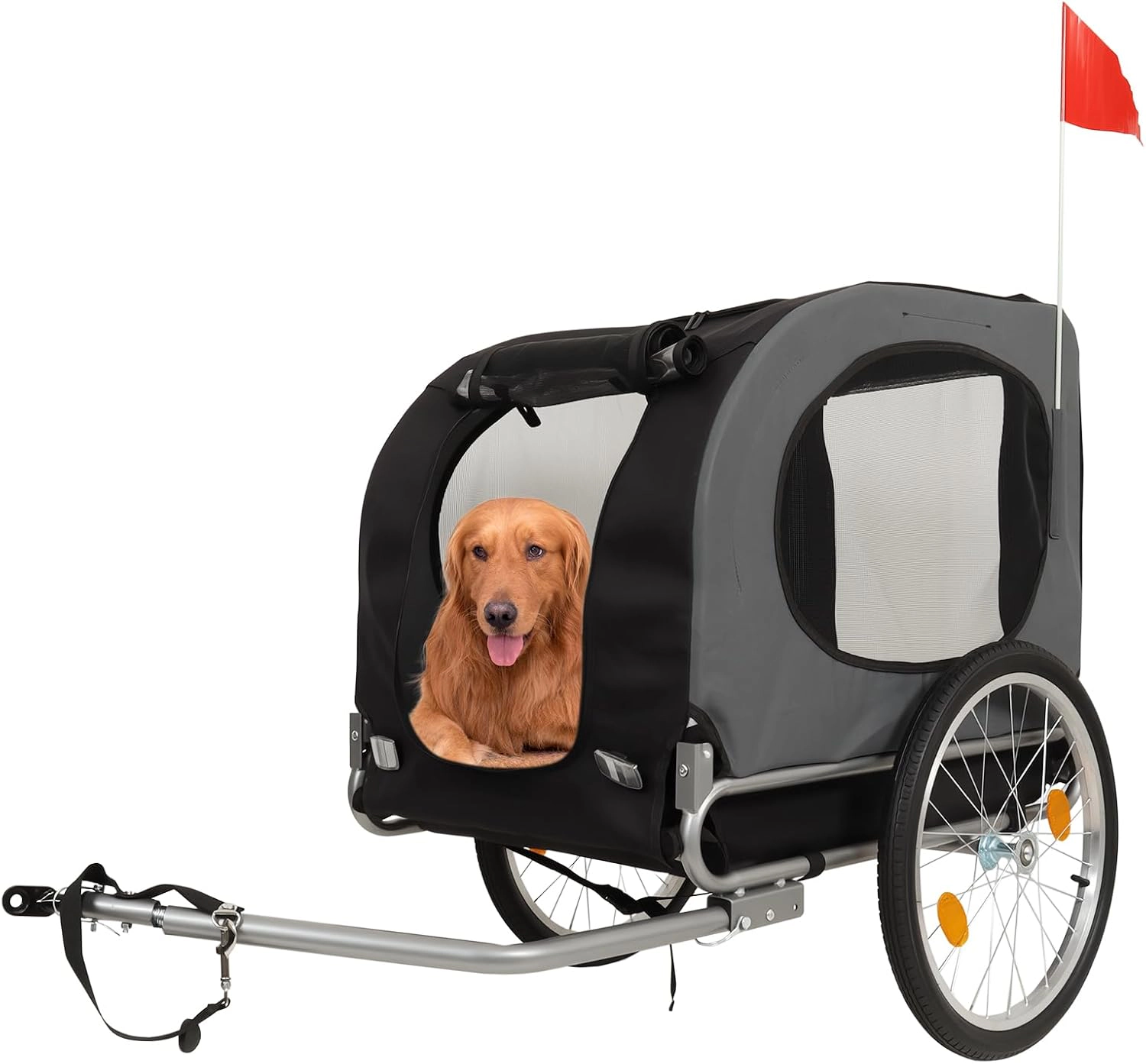 PT2211 Heavy-Duty Pet Bike Trailer, Carbon-Steel 600D Oxford Dog Bicycle Carrier, Dark Gray