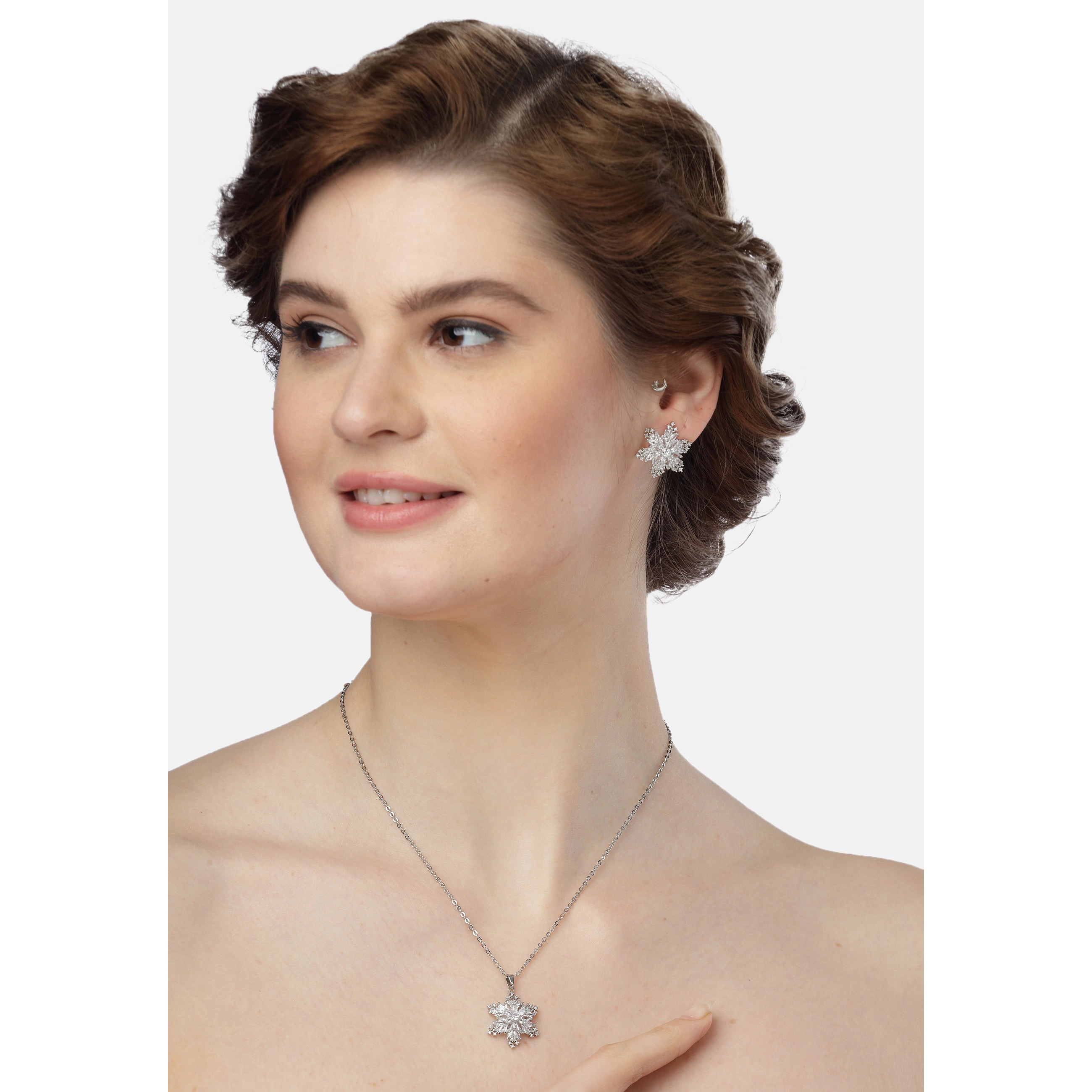 AGP PARIS Sparkling Floral Womens Necklace and Earrings Set
