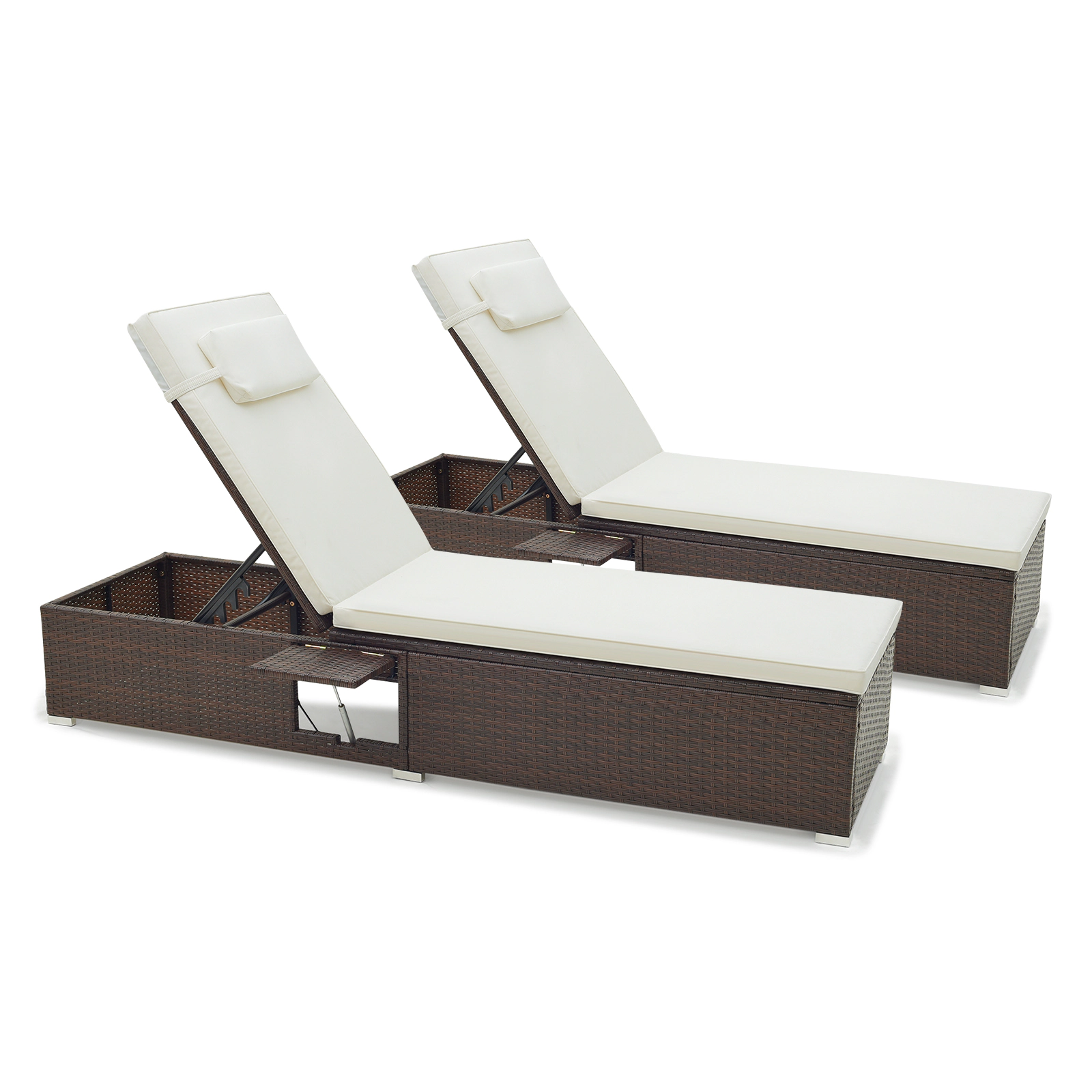 SUGIFT 400-lb Capacity Off White 6-Level PE Rattan Wicker Outdoor Chaise Lounge with Foldable Side Table