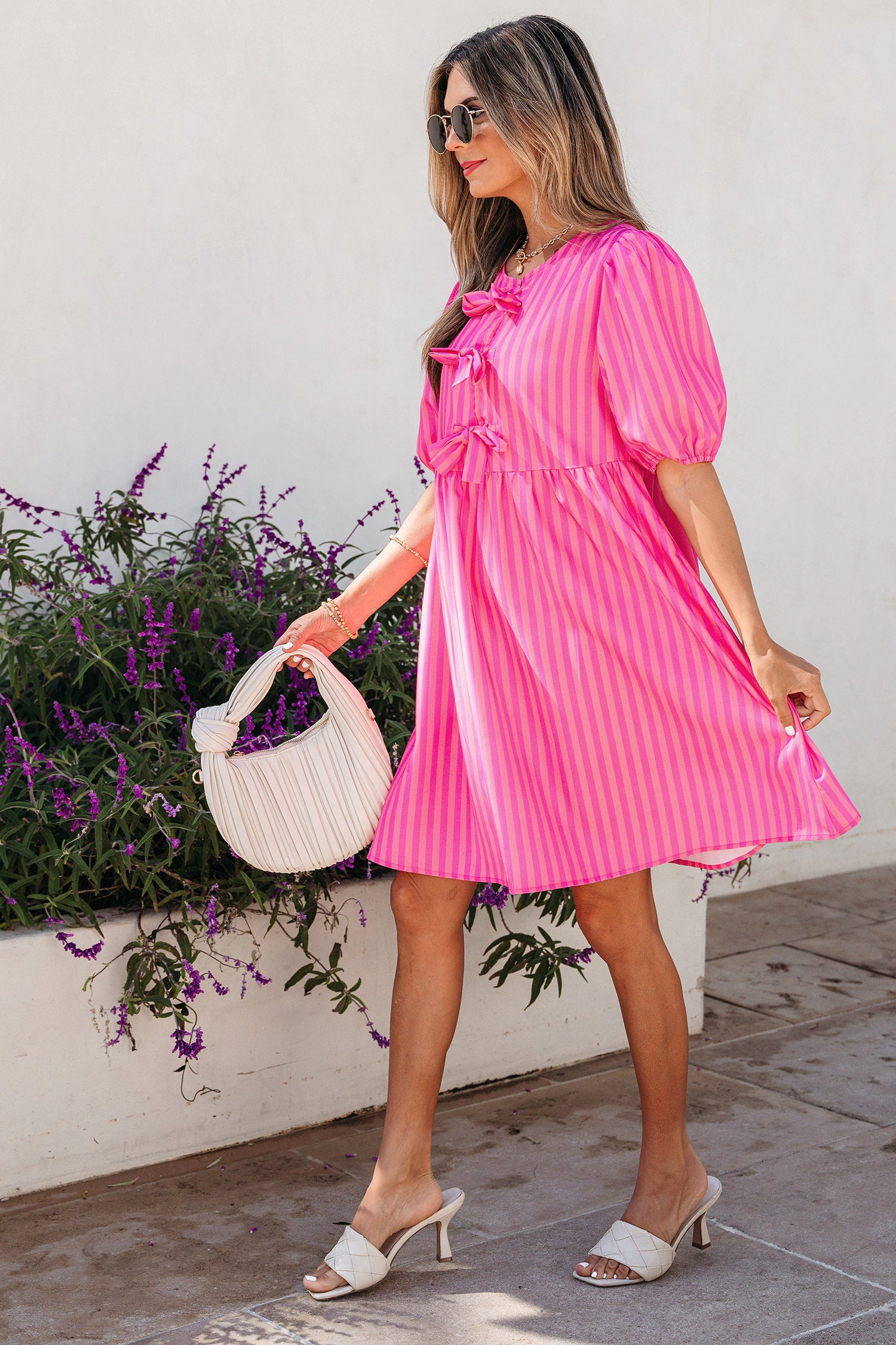 Threaded Pear Womens Violet Puff Sleeve Mini Dress