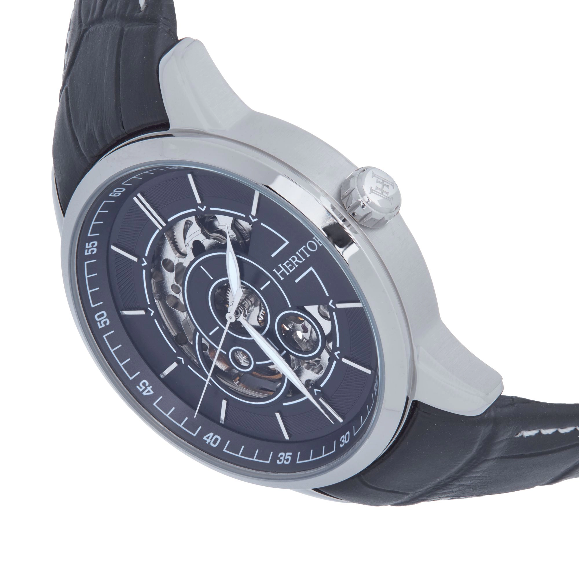 Heritor Automatic Davies Semi-Skeleton Leather-Band Watch