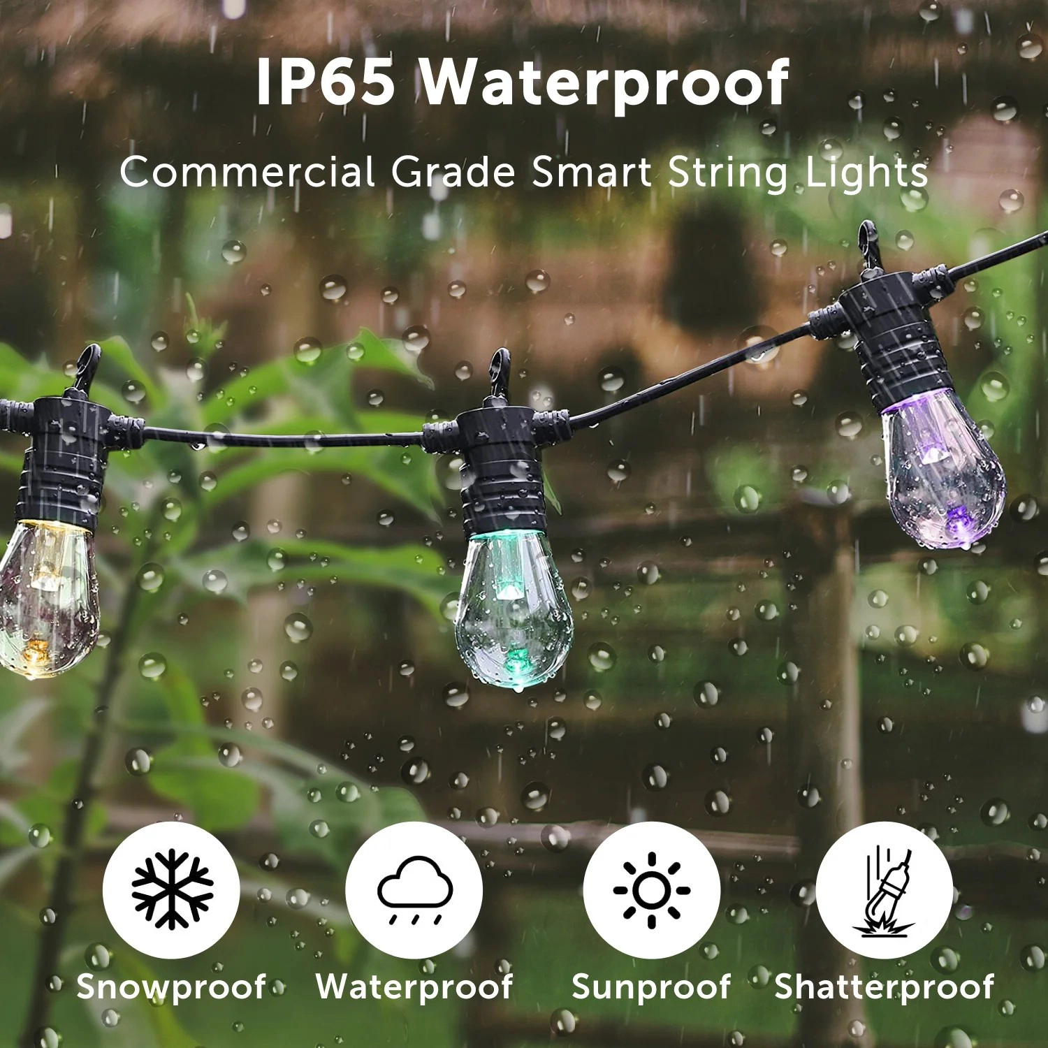 Eco4life 48FT Patio RGB LED String Lights IP65 Waterproof