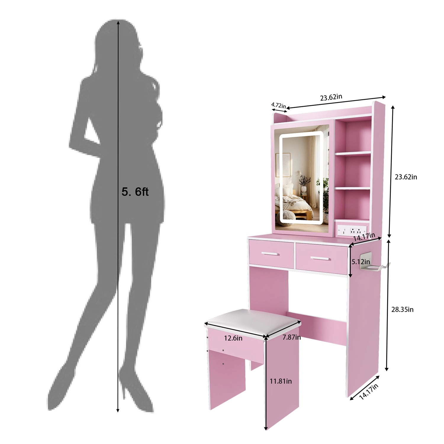 GBruno LED Lighted Vanity Desk Set With Padded Stool