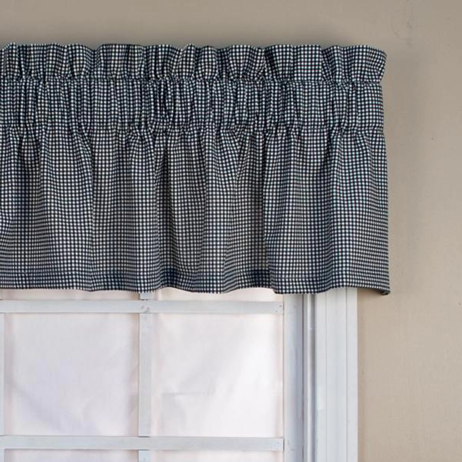 Ellis Curtain Logan Check Window Valance Blackout Room Darkening Tailored Curtain 70 x 12" Black