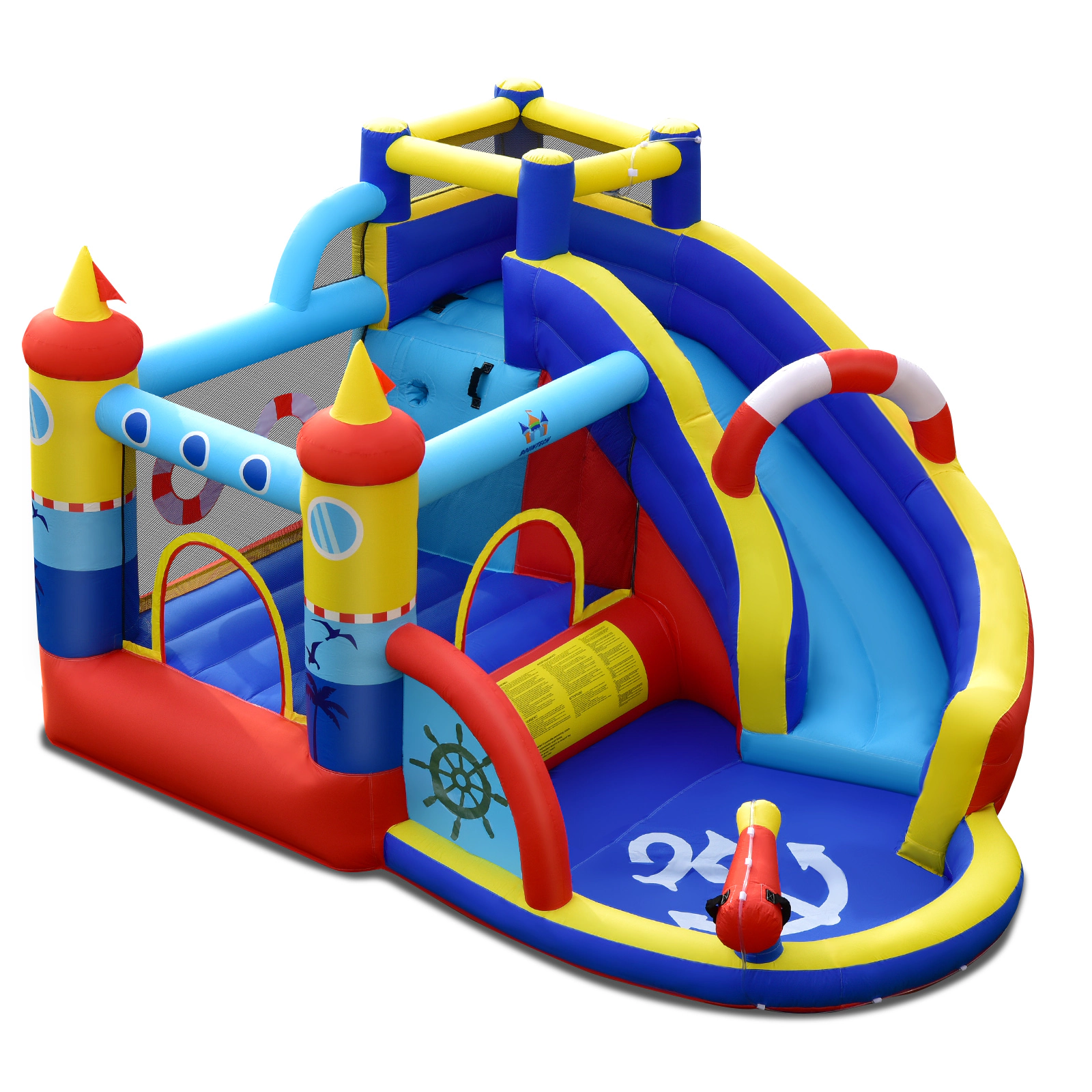 SUGIFT Nautical Inflatable Bounce Castle with Water Slide Climbing Wall Splash Play and 450W Blower