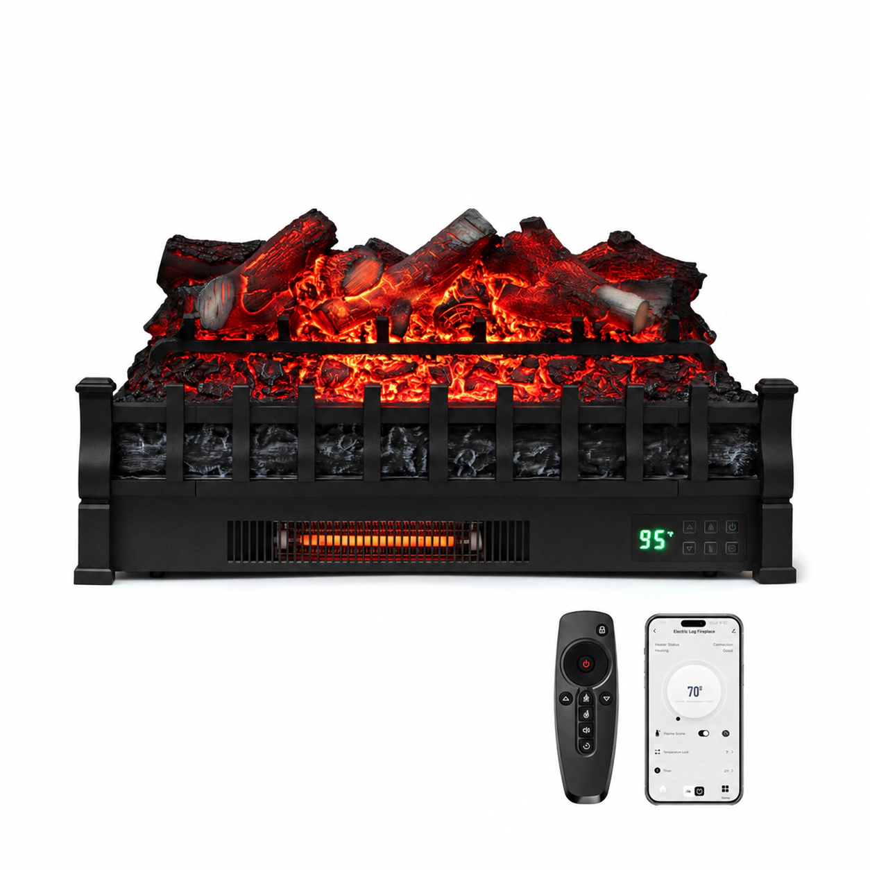 SUGIFT 26-Inch Electric Fireplace Log Heater with Infrared Quartz and Lemonwood-Style Logs Black