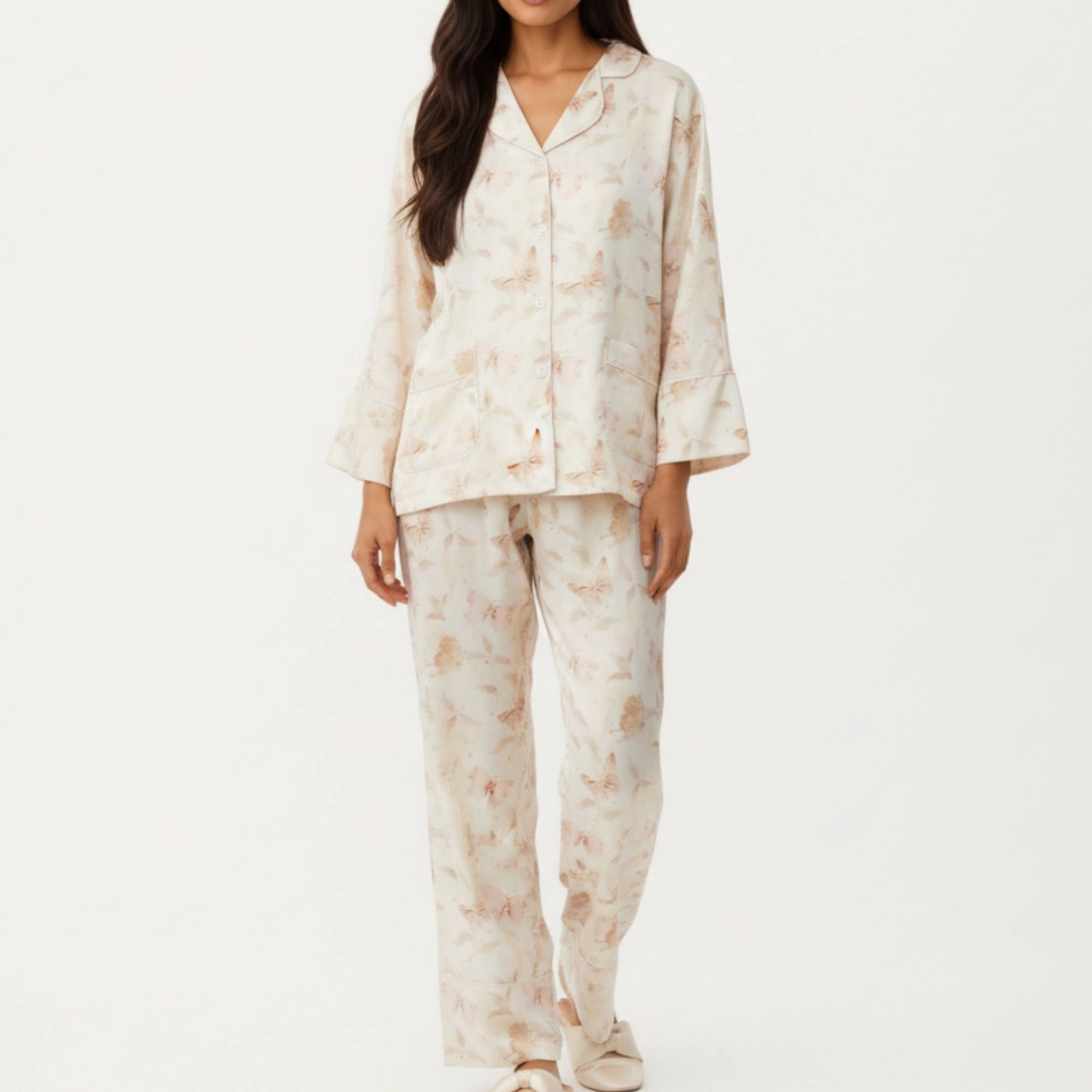 Anna-Kaci Women's 2-Piece Floral Print Button Front Pajama Top with Wide Cuff Sleeves and Matching Relaxed Fit Pants