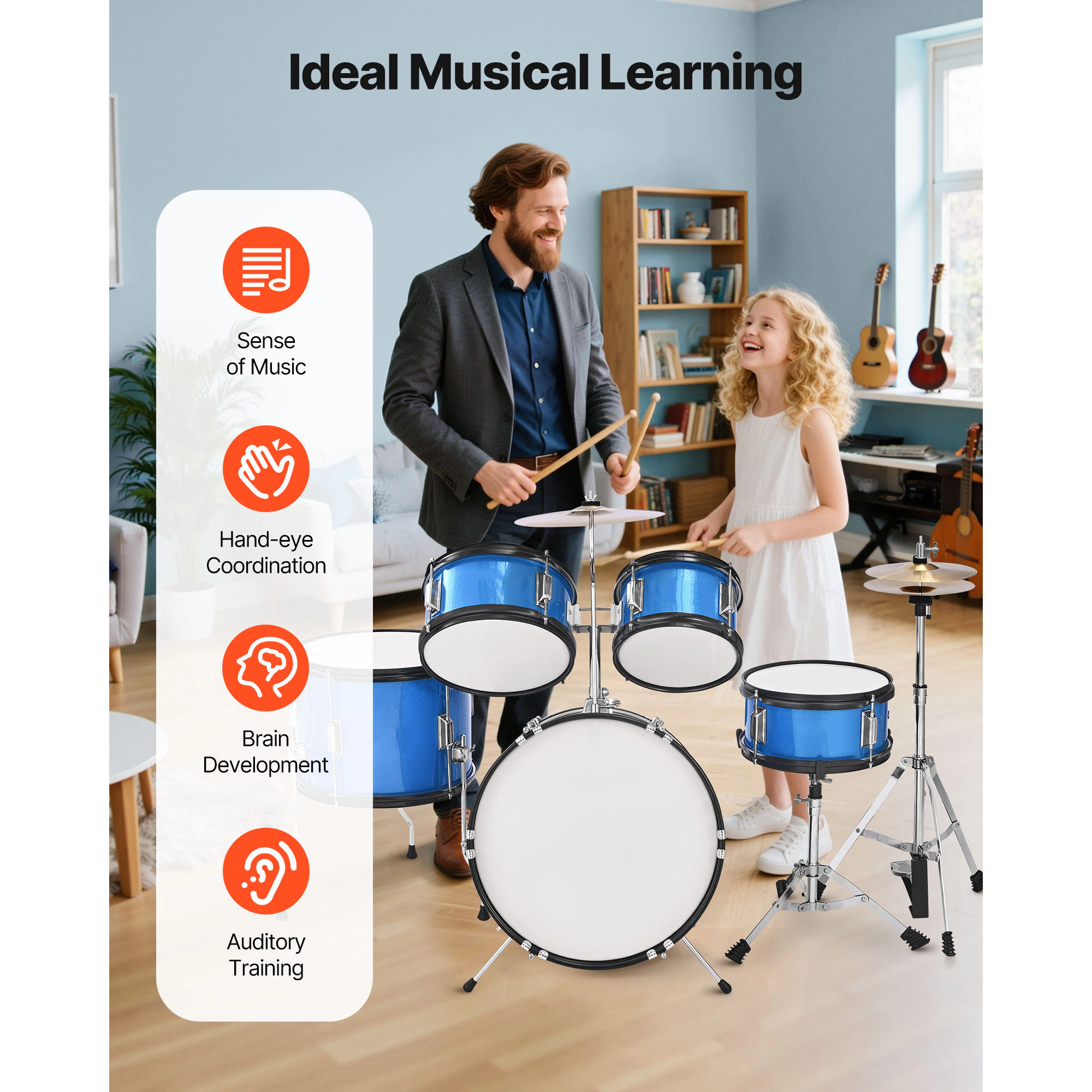 HONGGE Kids Drum Set Junior Drum Sets Beginner Drums Set with Adjustable Throne Cymbal & Two Pairs of Drumsticks