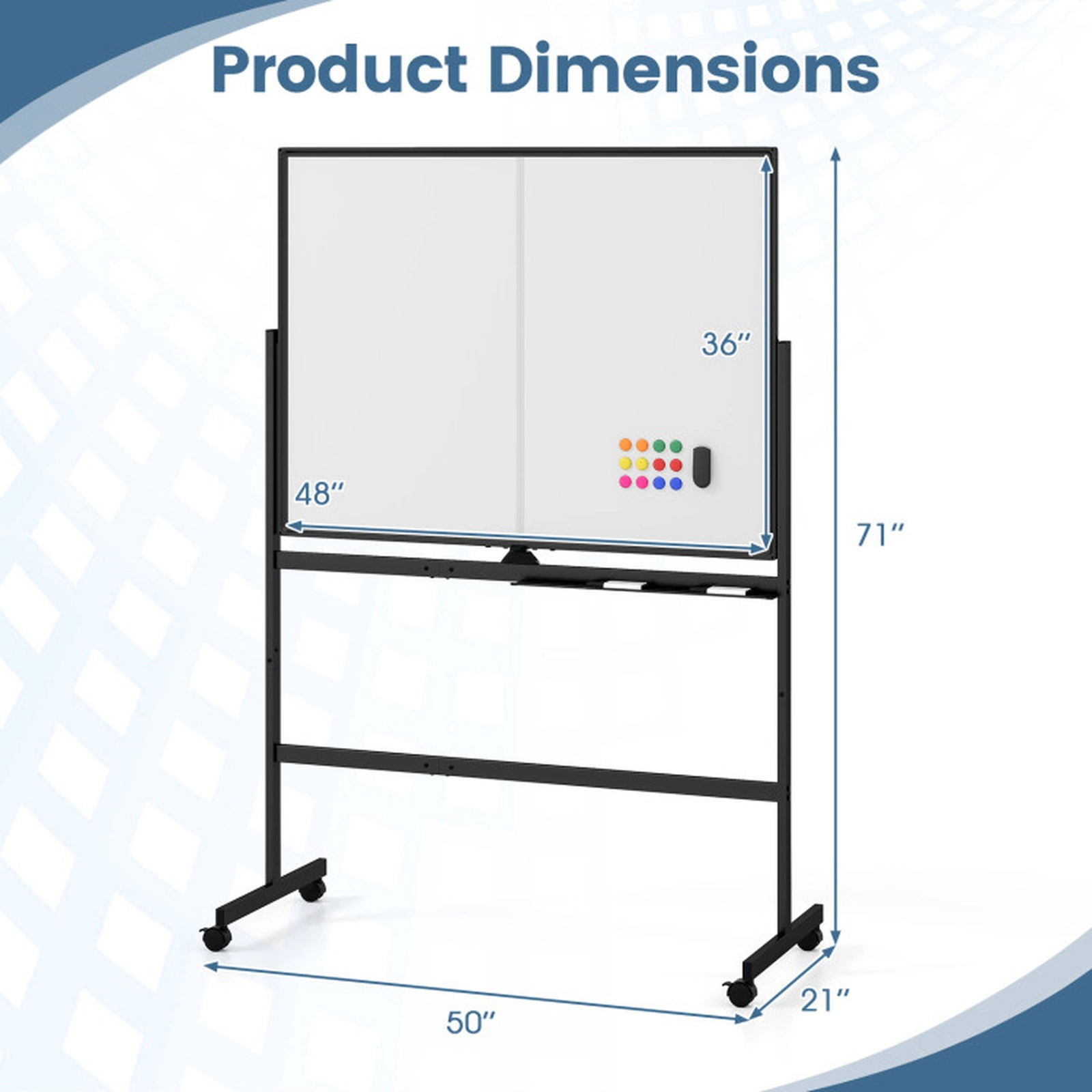 SUGIFT 48 x 36 in Double-Sided Mobile White Board with 360° Rotation Lockable Wheels Black
