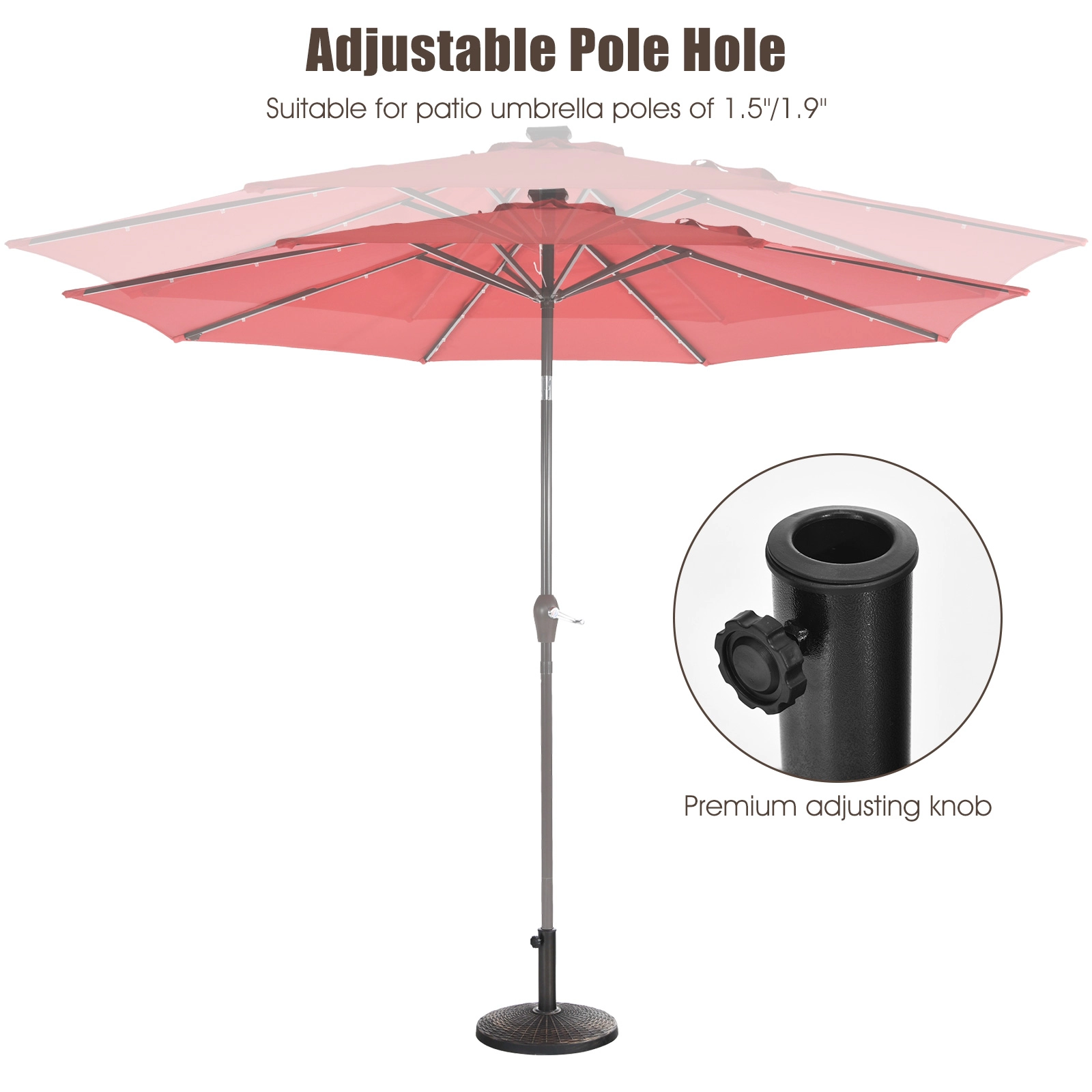 Slickblue Round Patio Umbrella Base 22 lb Resin Steel Support 1.5–1.9 Inch Pole Adapter