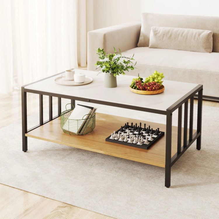 Hivvago Functional 2-Tier Center Table with Premium Sintered Stone Surface