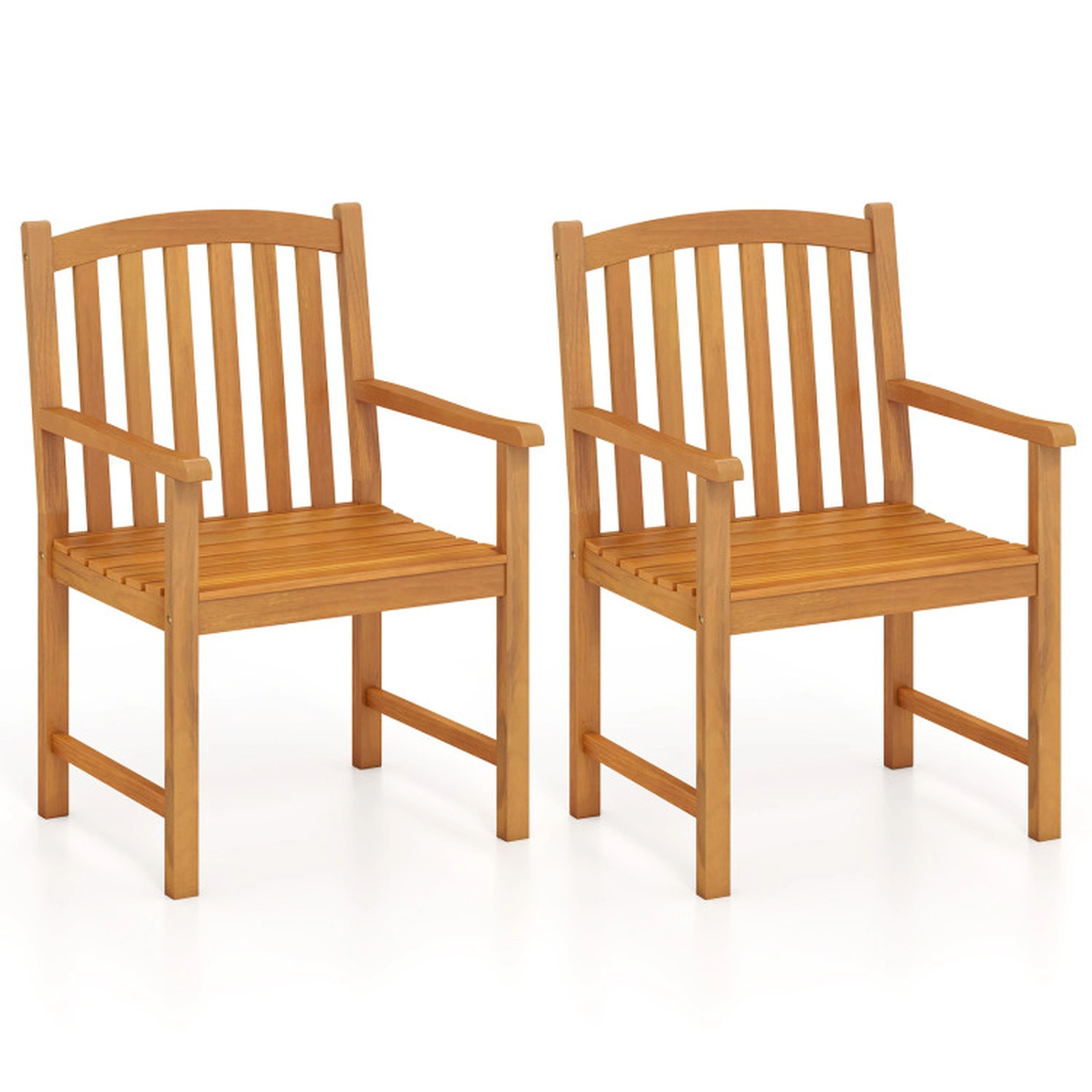 SUGIFT Solid Acacia Wood Dining Chairs Set of 2 with Slatted Seat and Inclined Backrest 400-lb Capacity Natural