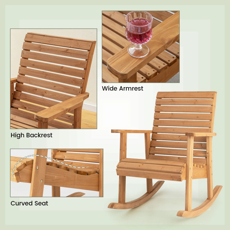 Hivvago Outdoor Fir Wood Rocking Chair With High Backrest