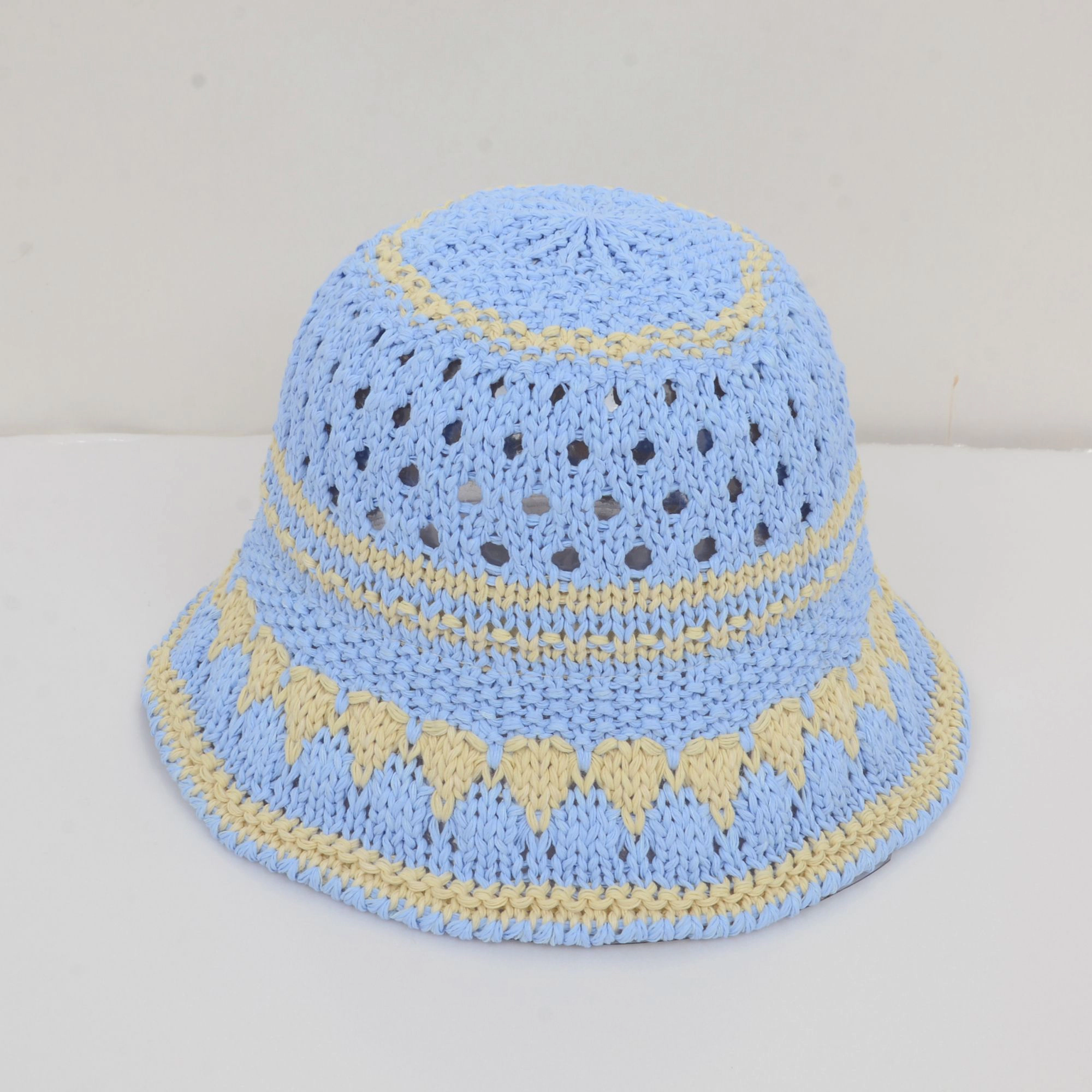 Anna-Kaci Women's Crochet Knit Bucket Hat with Openwork Floral Pattern and Rolled Brim for Lightweight Summer Style