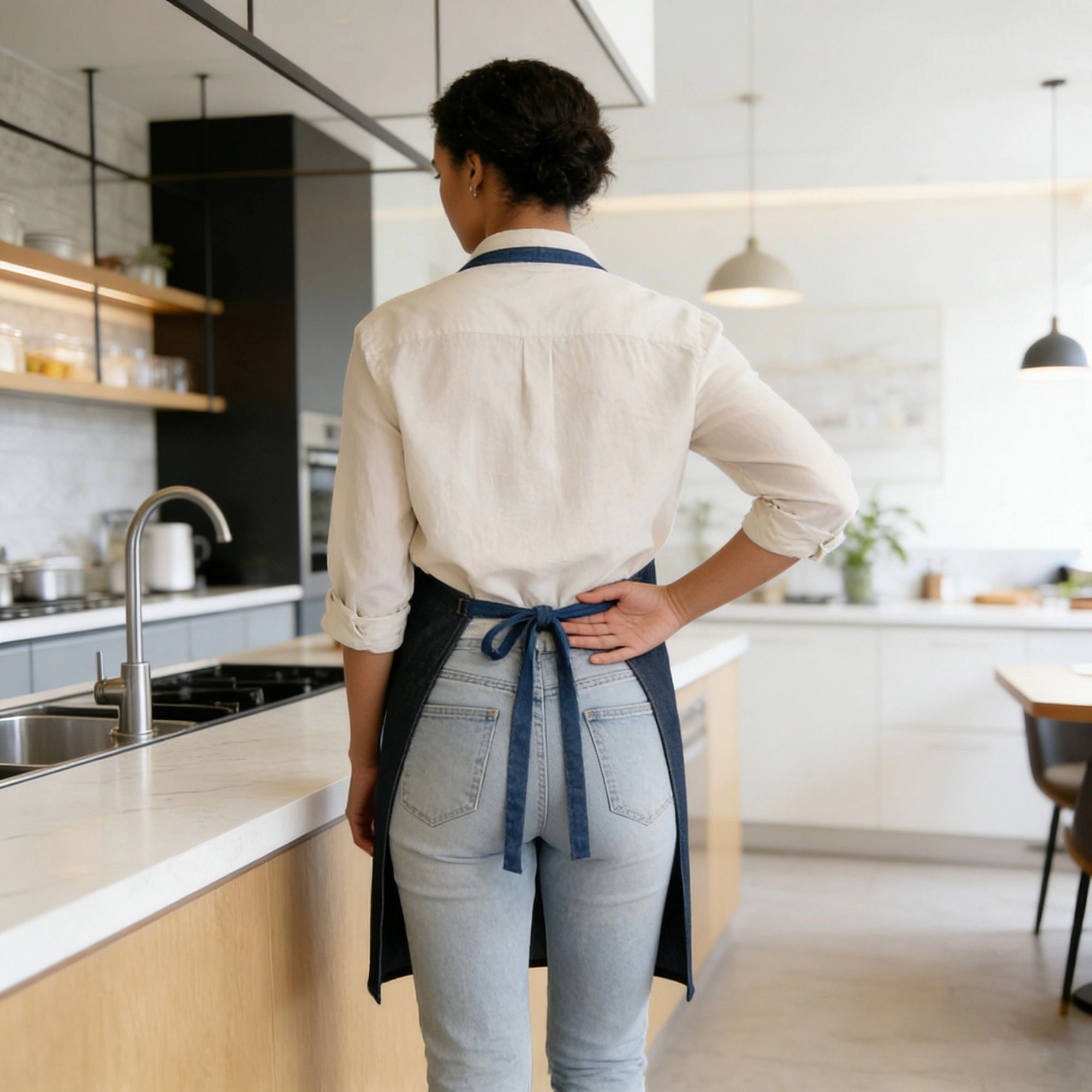 Alilang Unisex Denim Kitchen Apron with Adjustable Neck Strap Multi Pocket Work for Cooking Baking Barista