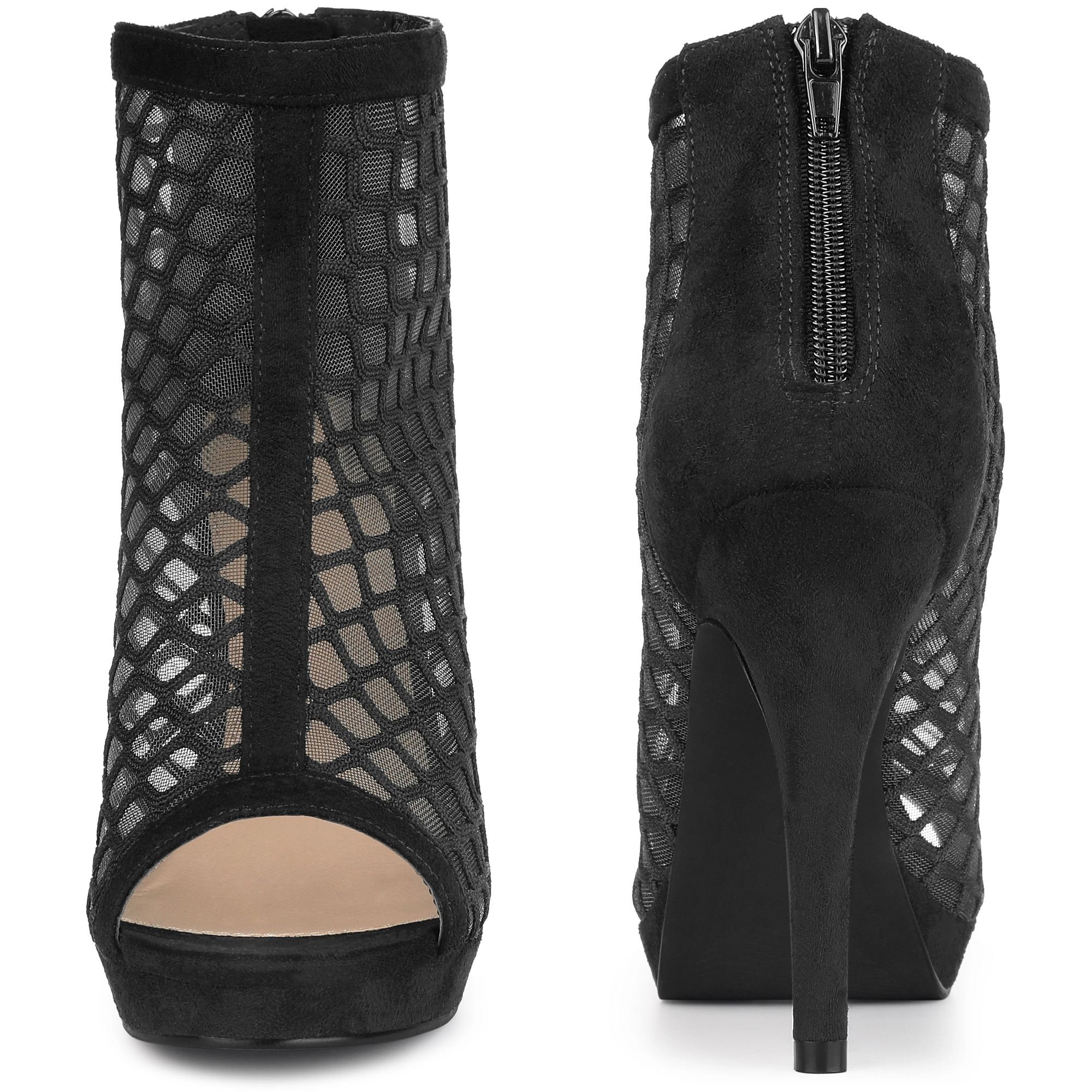 BLISSFUL STEP Women's Platform Peep Toe Mesh Back Zip Stiletto Heel Sandals
