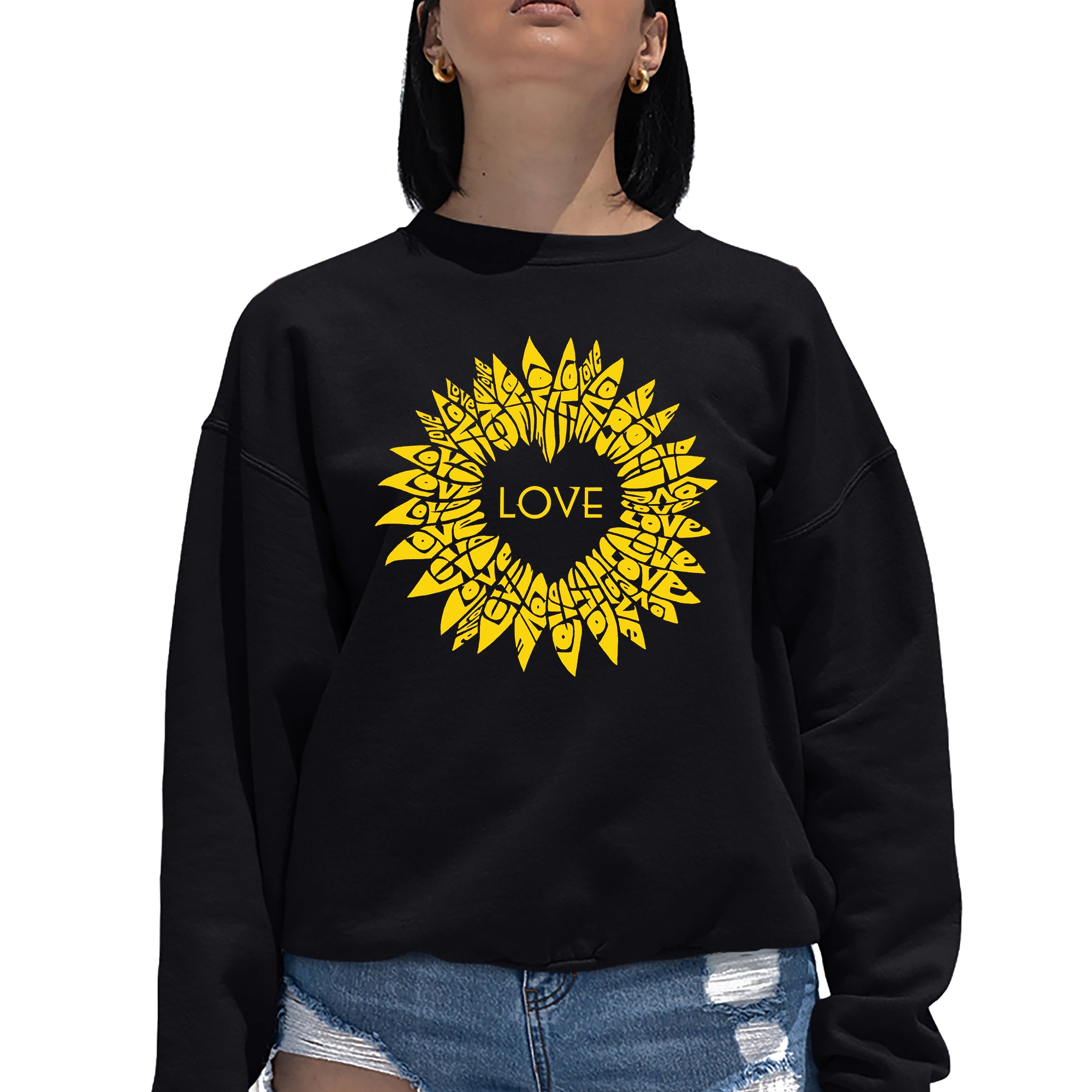 LA Pop Art Sunflower Love - Women's Word Crewneck Sweatshirt