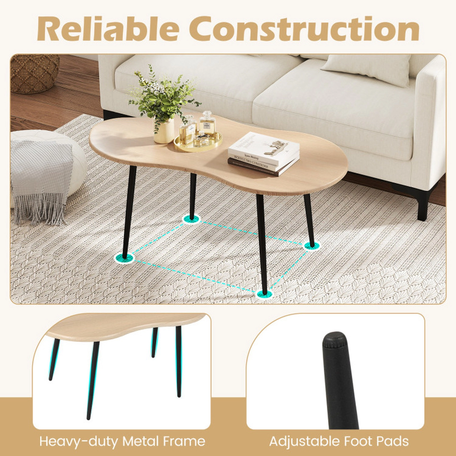 SUGIFT Cloud Shape Irregular Coffee Table 110-lb Capacity Natural