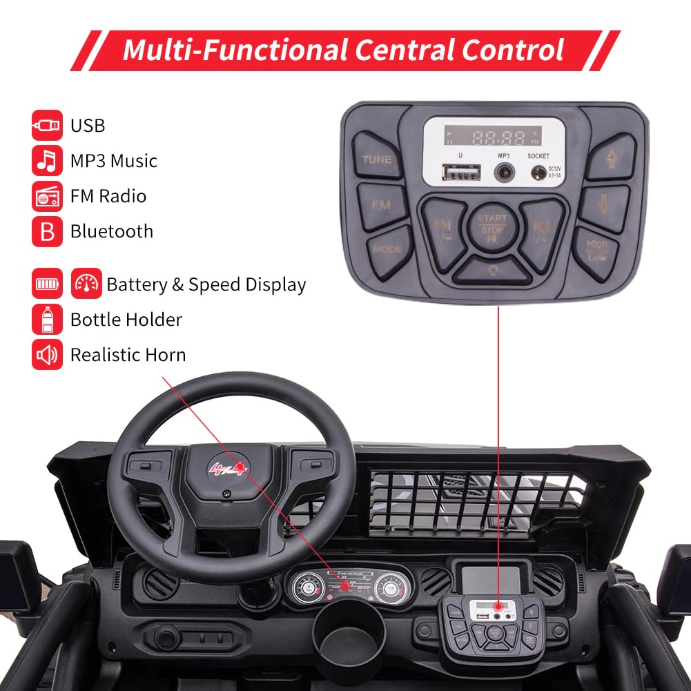 24V Kids 2-Seater Ride On Truck w/ Remote, 2×120W Motors, 20" Seat, 15.5" Wheels, LED Lights, FM, Music & Storage