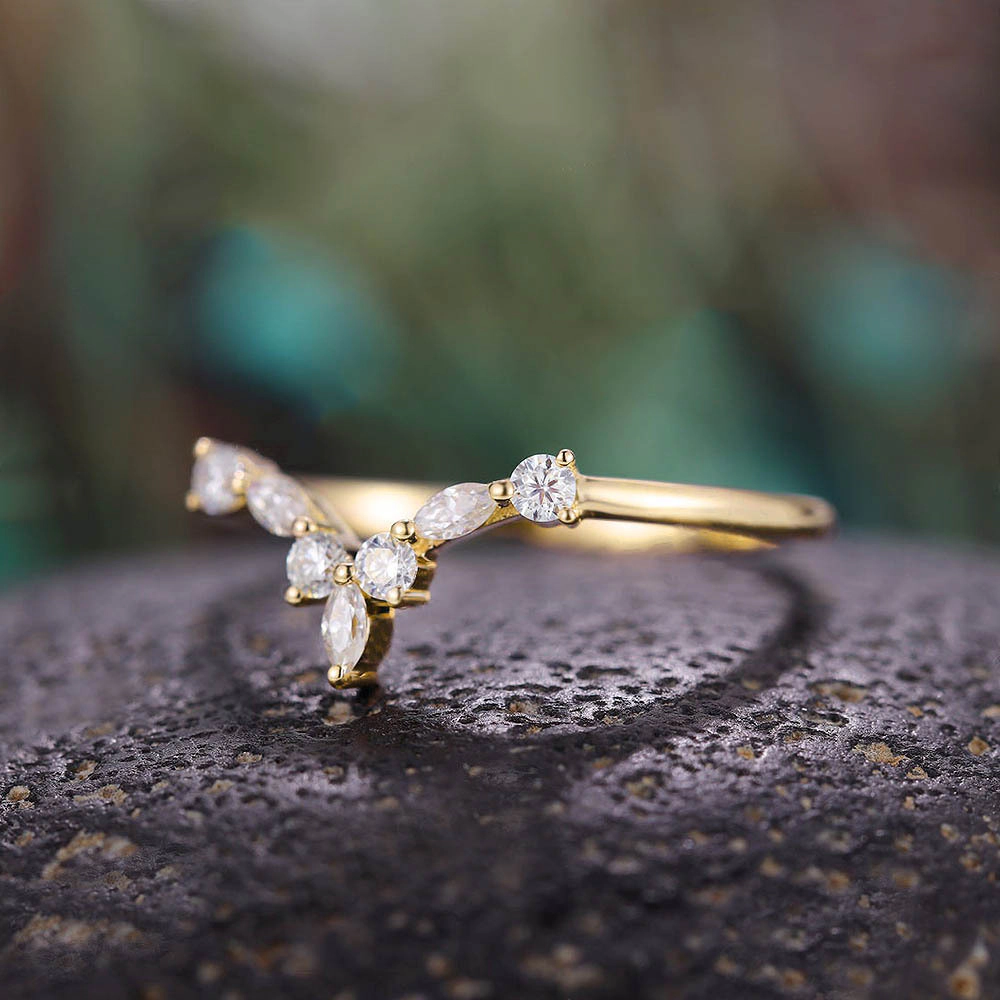Wardrobe Whimsy V Shaped Marquise Round Cut Cubic Zirconia Stackable Ring Dainty Fashion Band